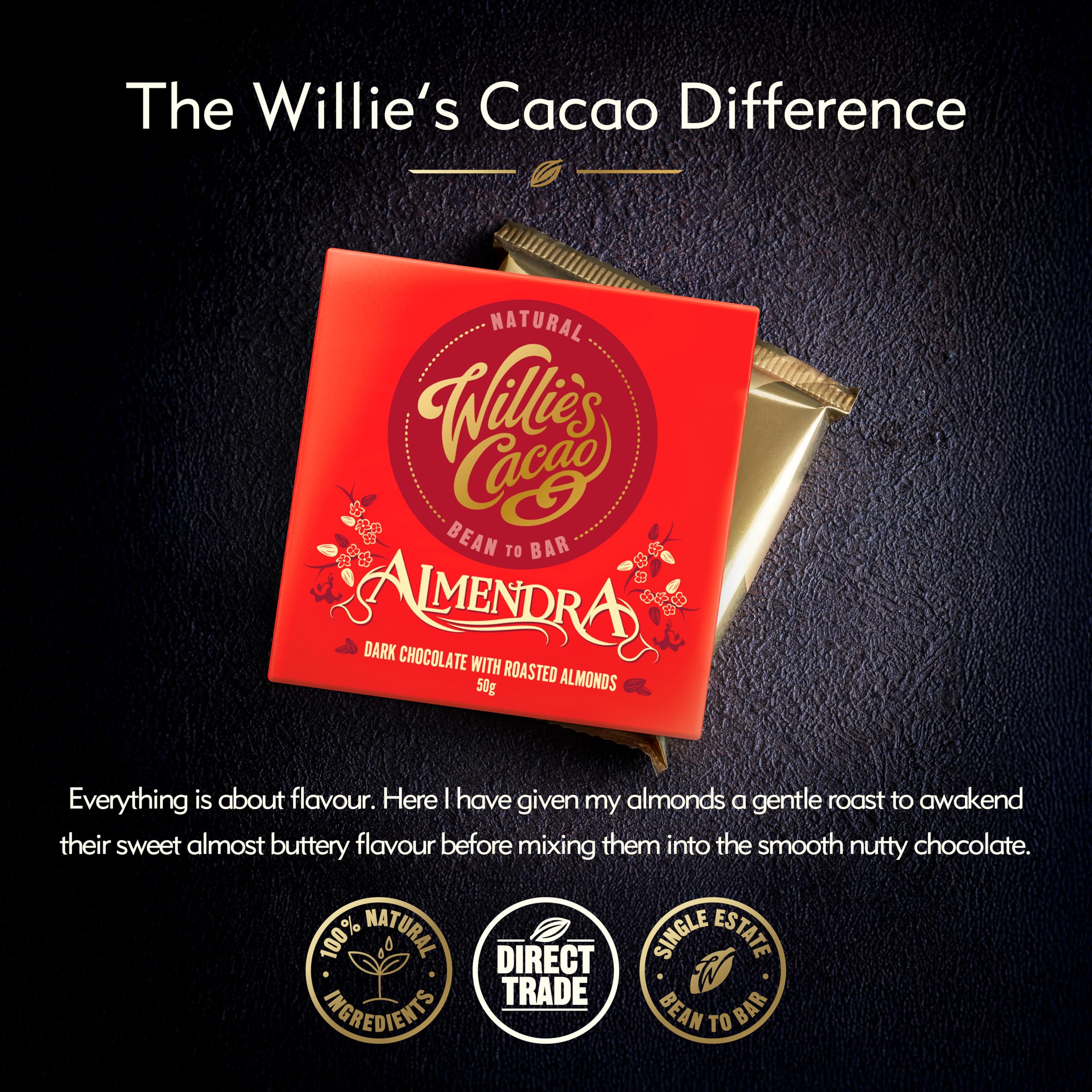 Willie's Cacao - Almendra 70% Dark Chocolate with Roasted Almonds Bar - 50g 2