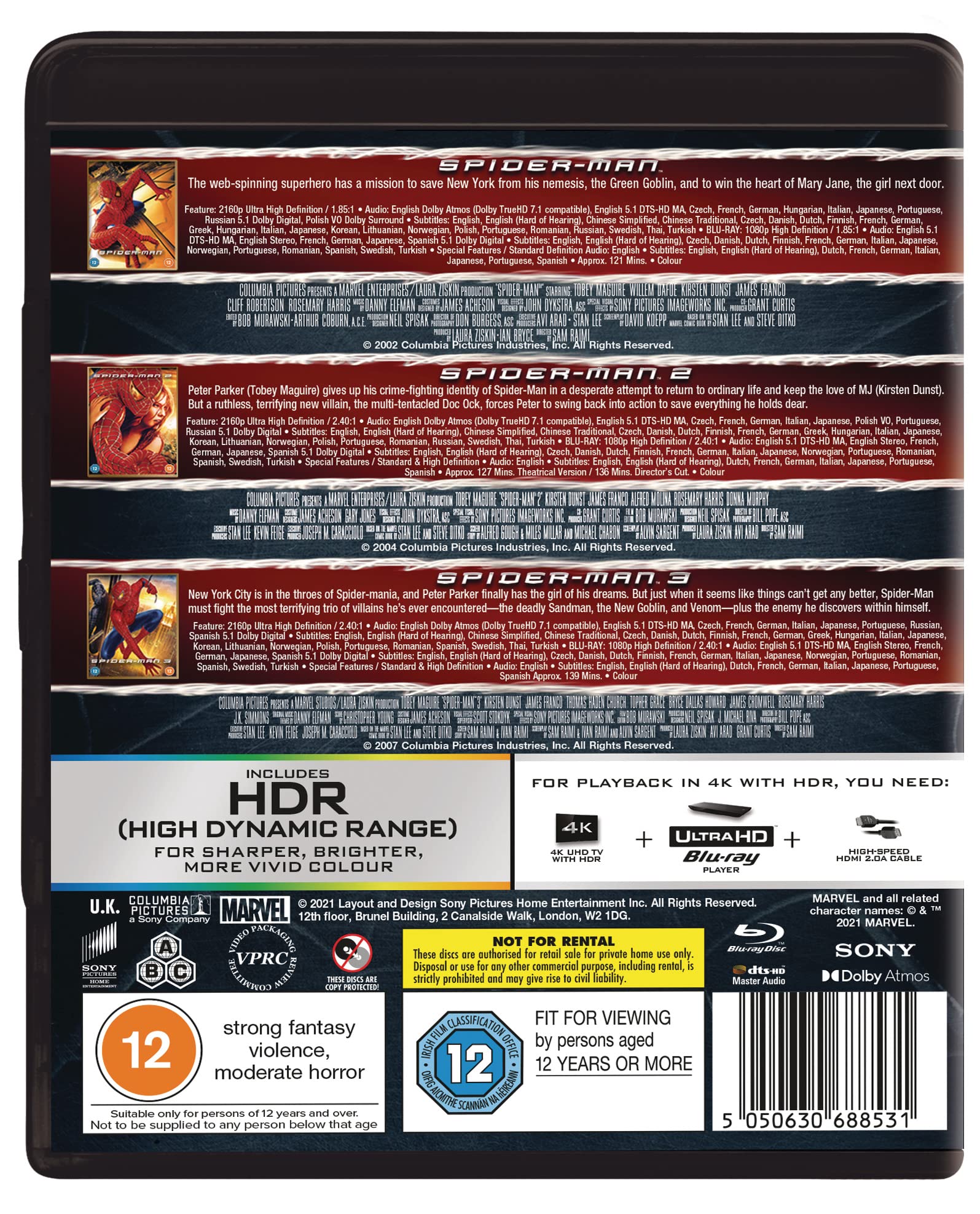 Spider-Man 1-3 4K UHD (6 Discs- UHD & BD) [Blu-ray] [Region B] [2021] 3