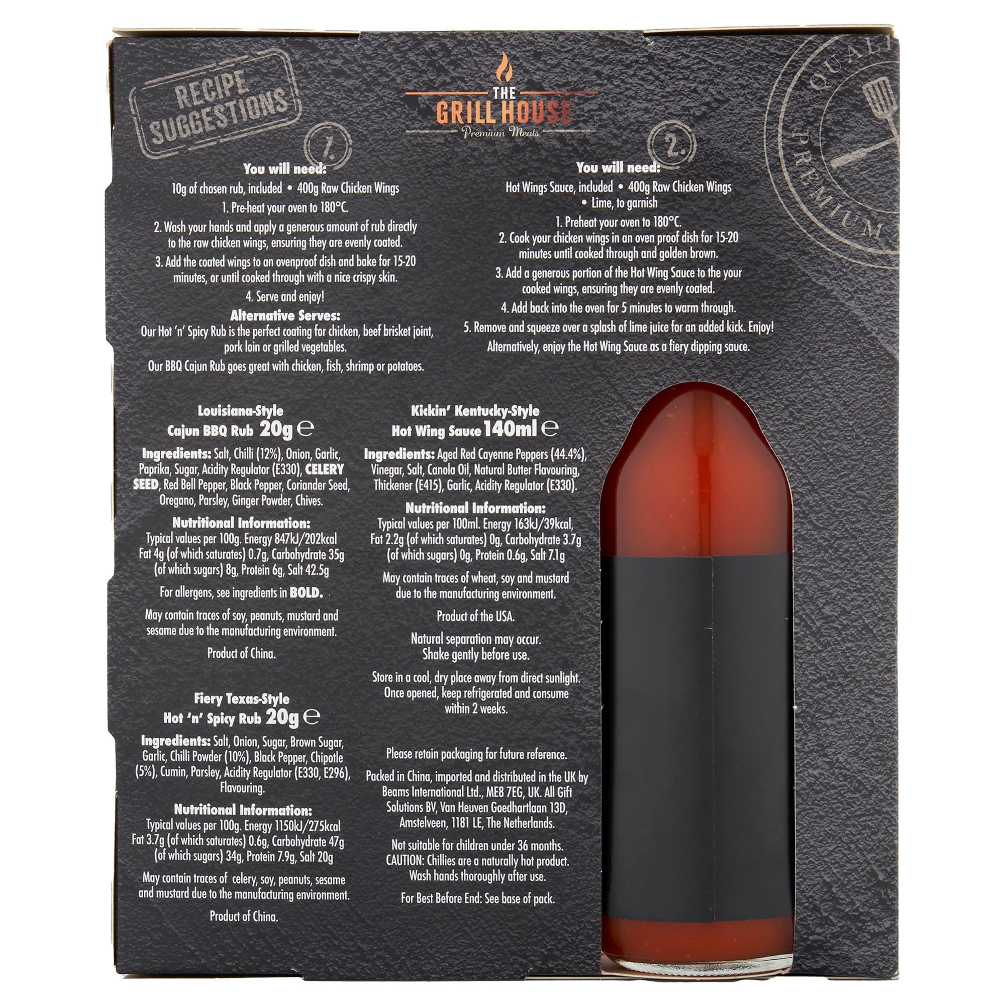 Grill House Wing Sauce & BBQ Rub Gift Set - 140 ml Hot Sauce, 2 x 20 g 9