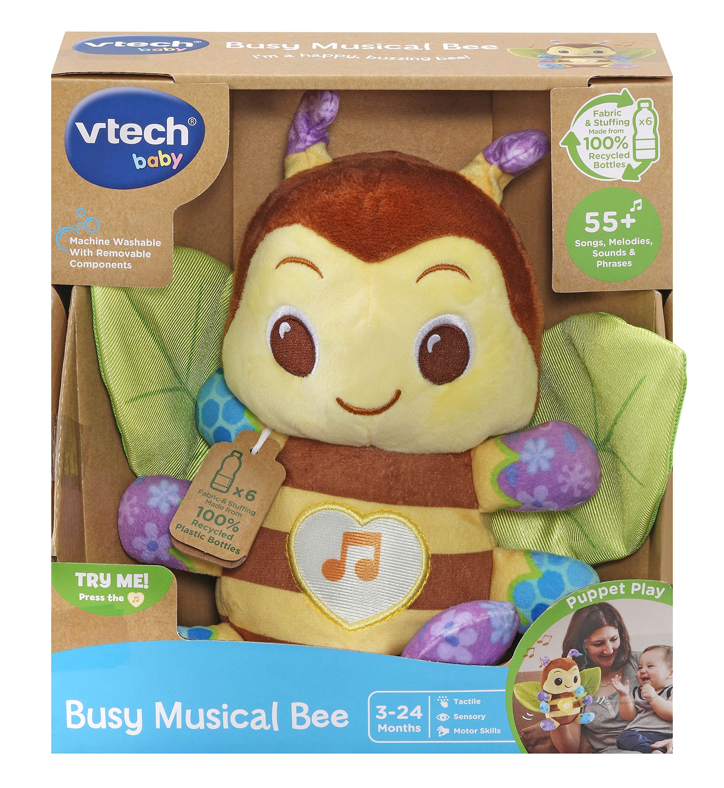 VTech Busy Musical Bee - Interactive Sensory Cuddly Toy | Lights & Music | Ages 3-24 Months