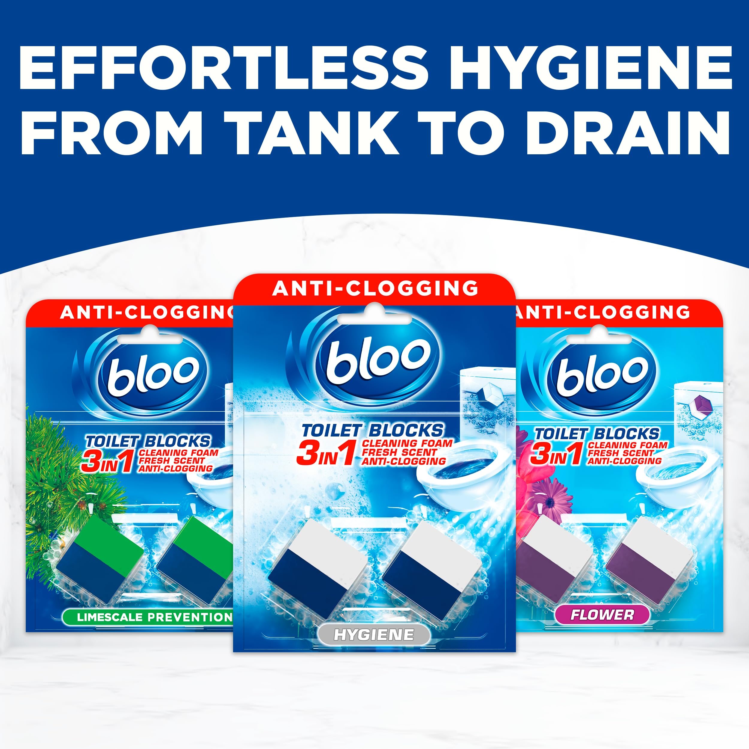 Bloo Hygiene 3in1 Cleaning Foam Toilet Blocks - Active Limescale Prevention, Fresh Scent | 2 Pack 8