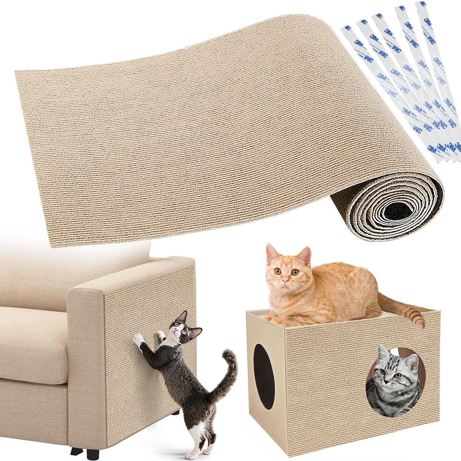 Gimars Thickened Self Adhesive Cat Scratching Mat - Khaki, 200 x 40cm, Polyester, Pack of 2