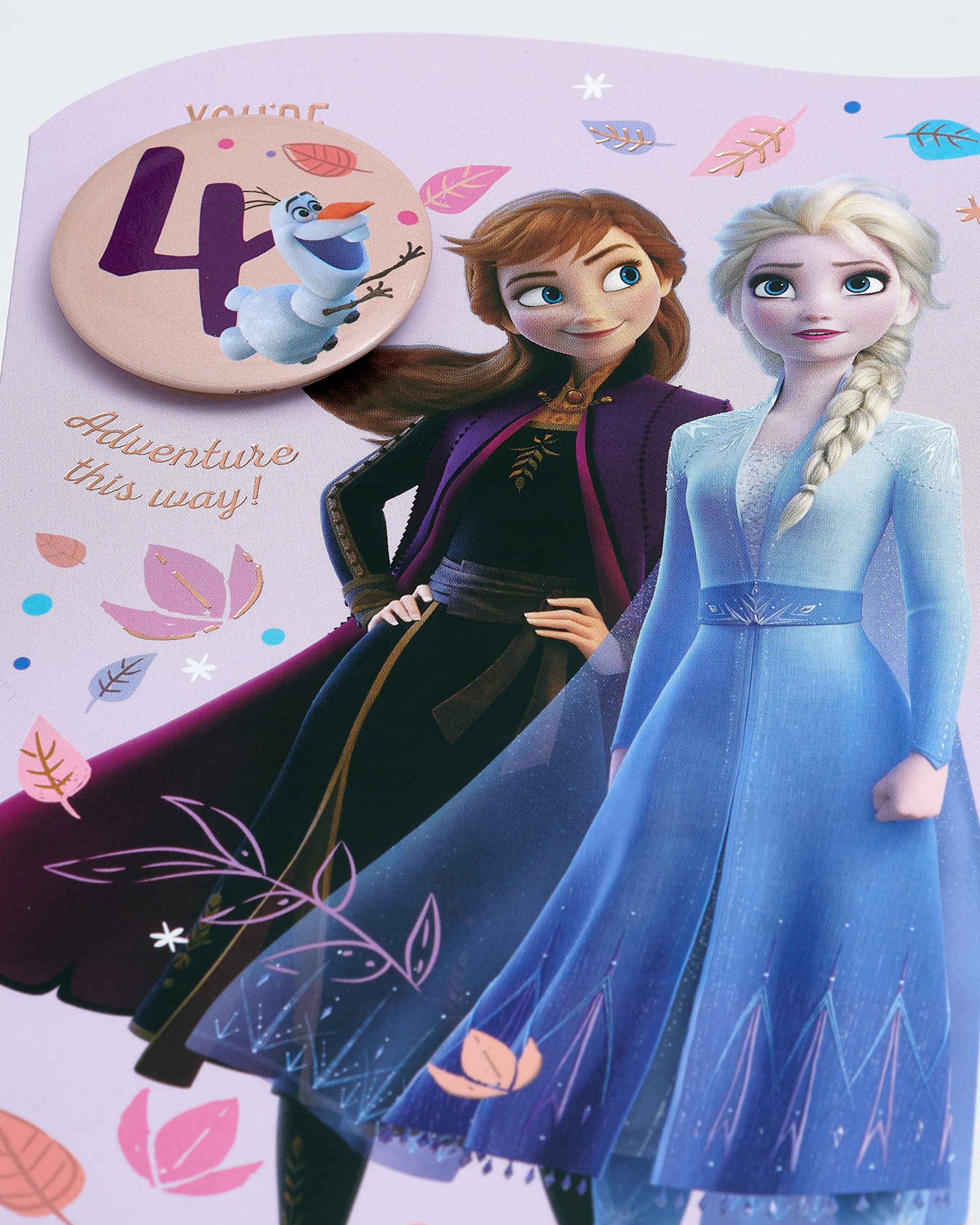 UK Greetings Disney Frozen 4th Birthday Card for Girls with Olaf Badge | 127 x 235 mm 4