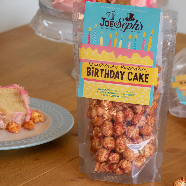 Joe & Seph's Birthday Cake Popcorn (70g) - Gourmet Handmade Caramel Popcorn with Raspberry & Vanilla