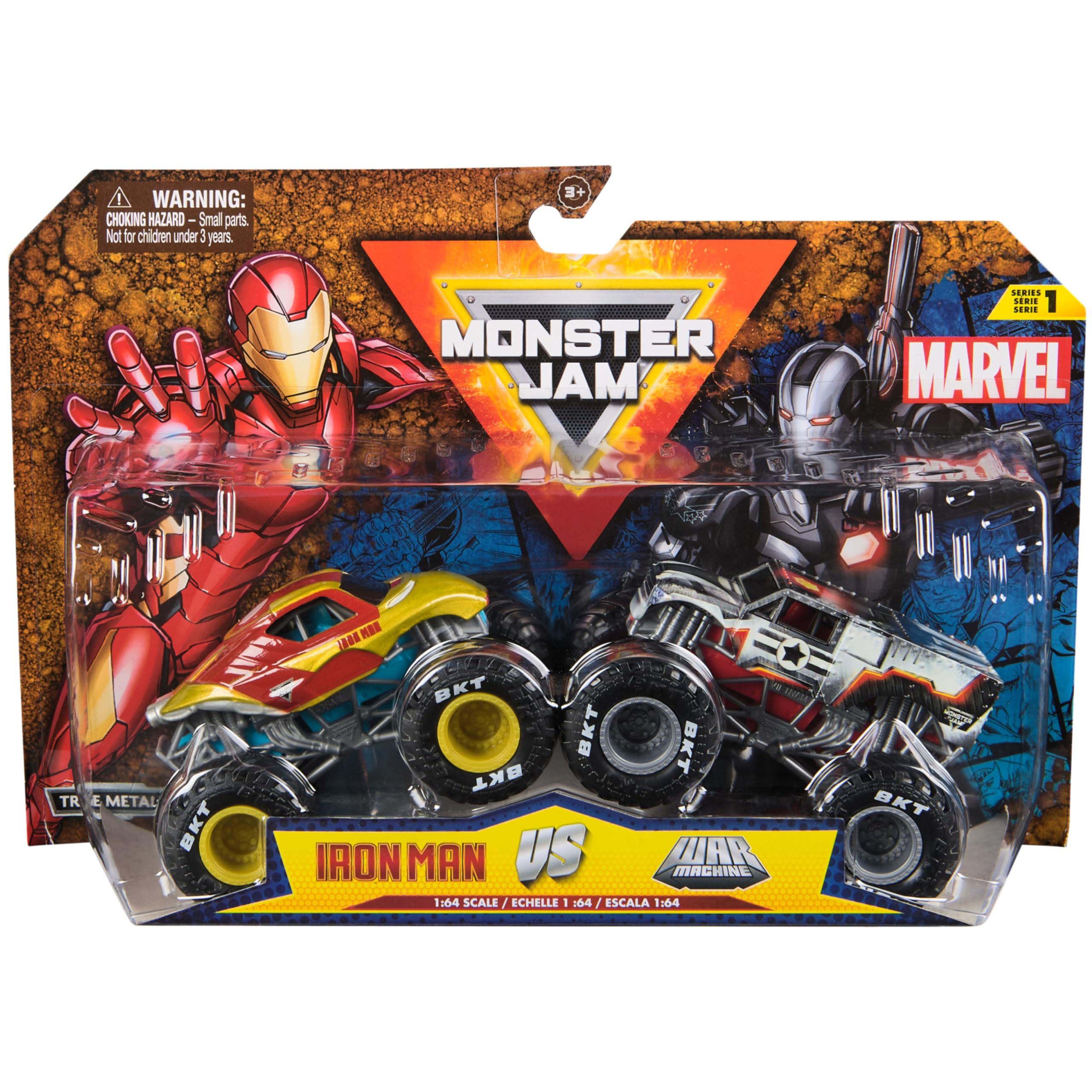 Monster Jam Marvel Iron Man Vs. War Machine Die-Cast Monster Truck Playset | 1:64 Scale 1