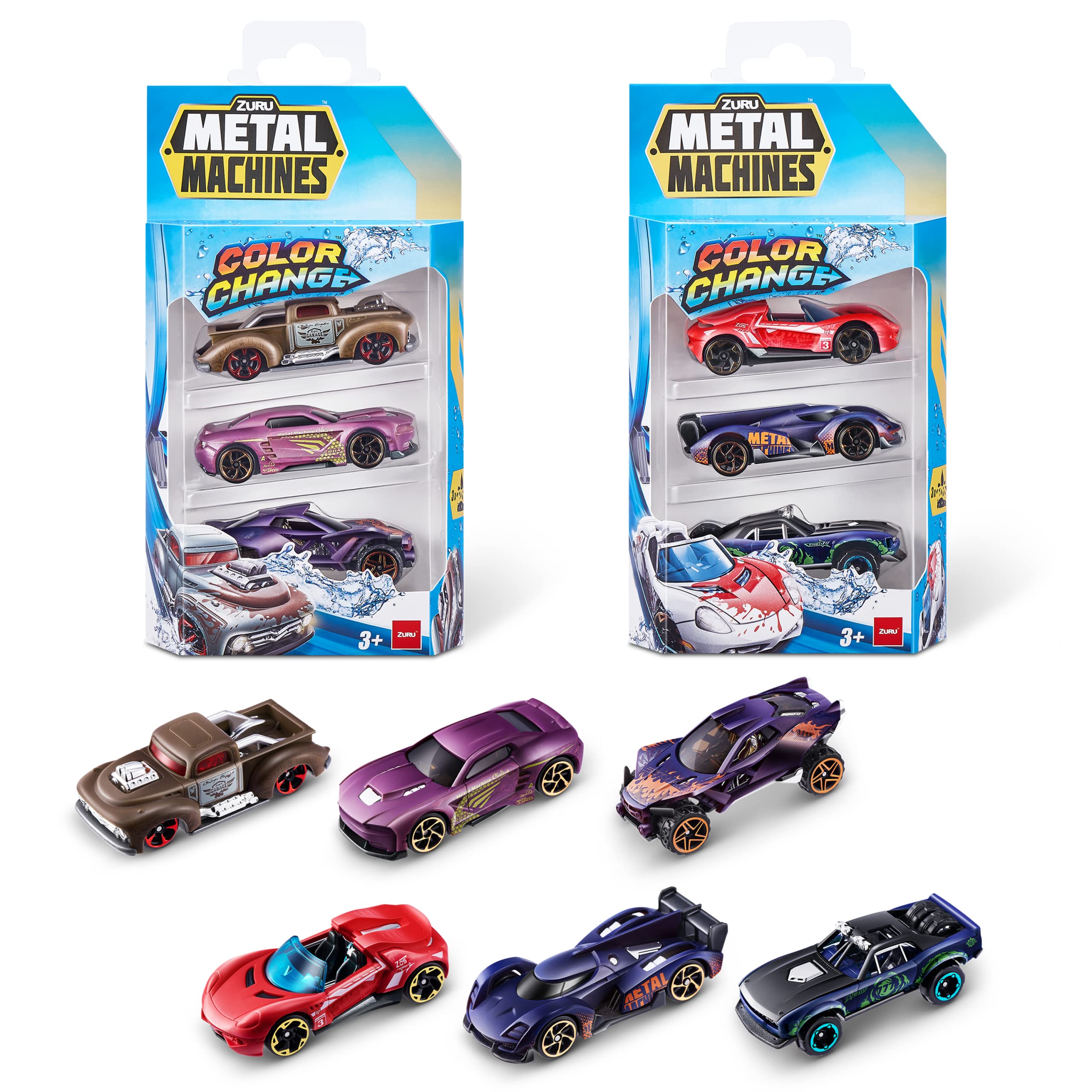 Metal Machines Color Change Car Series 4 - 3-Pack Die-Cast Race Cars for Kids 3+ 1