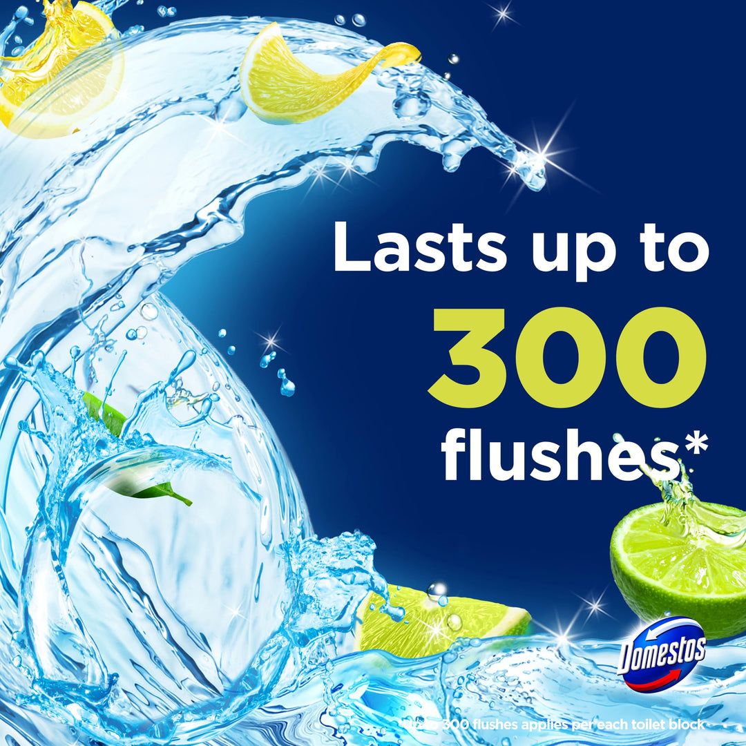Domestos Power 5 Lime Toilet Rim Blocks - Long-Lasting Toilet Freshener for Up to 300 Flushes