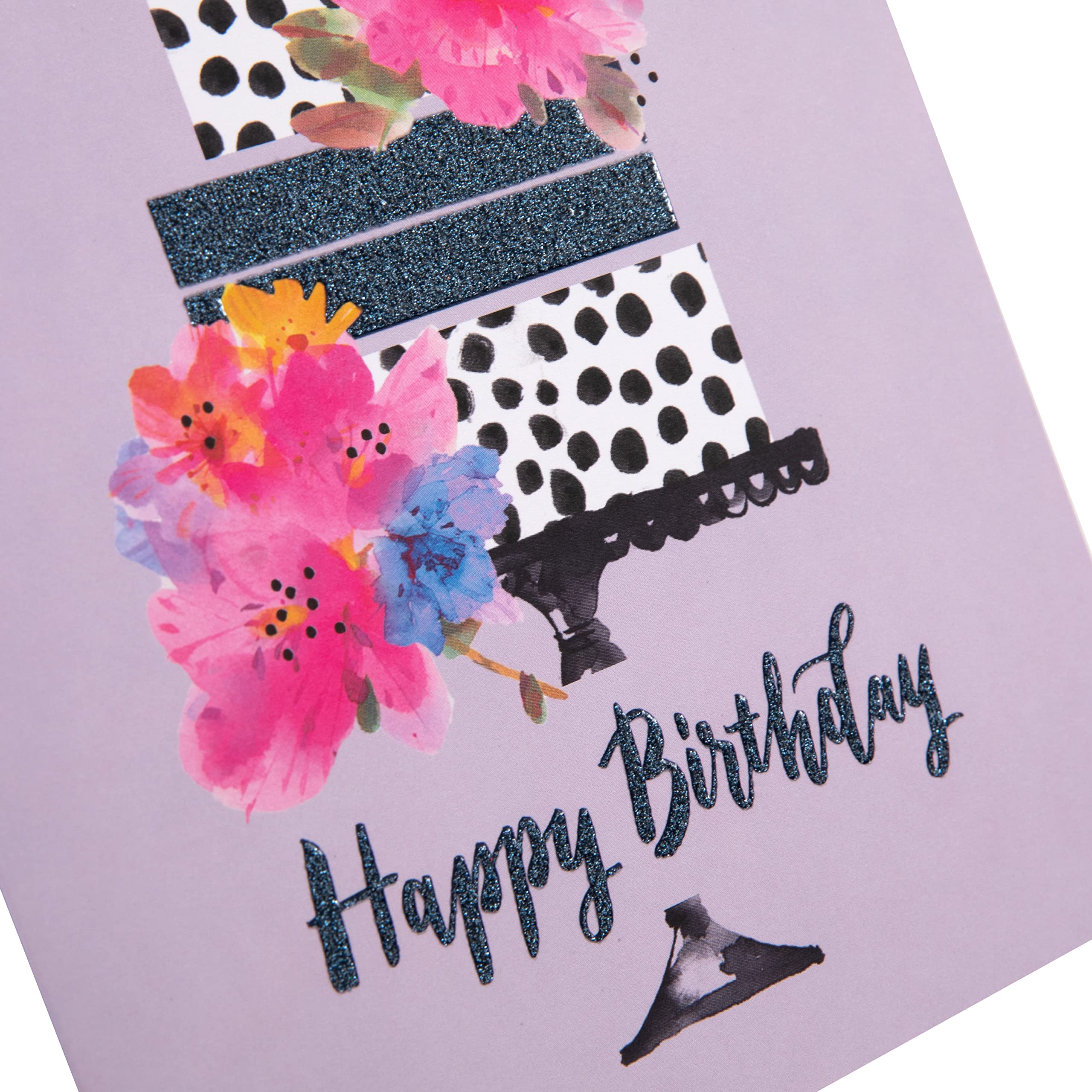 Hallmark Birthday Card 'Cake' - Contemporary Design | 16cm x 18cm | Glitter Details 2