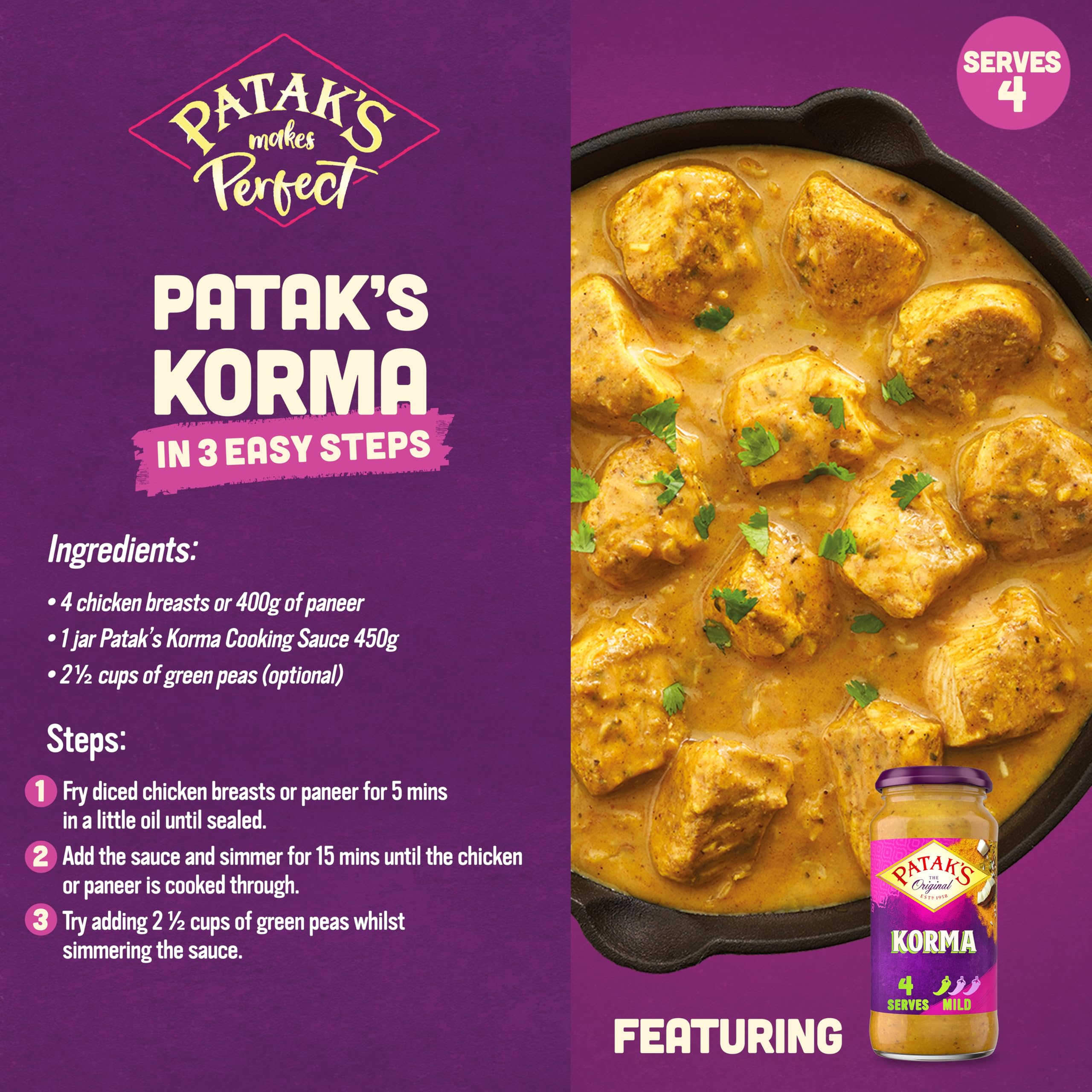 Patak's Korma Curry Sauce - Mild & Creamy Indian Cuisine | 450g 2