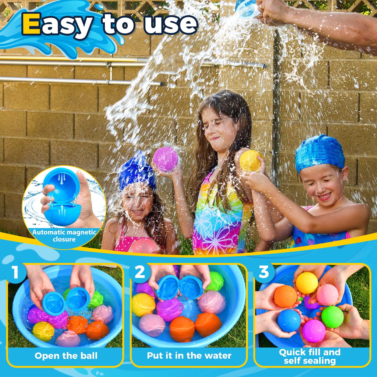 KOKODI Reusable Water Balloons - 12PCS Self Sealing Silicone for Ages 3+ | Instant Fill 6