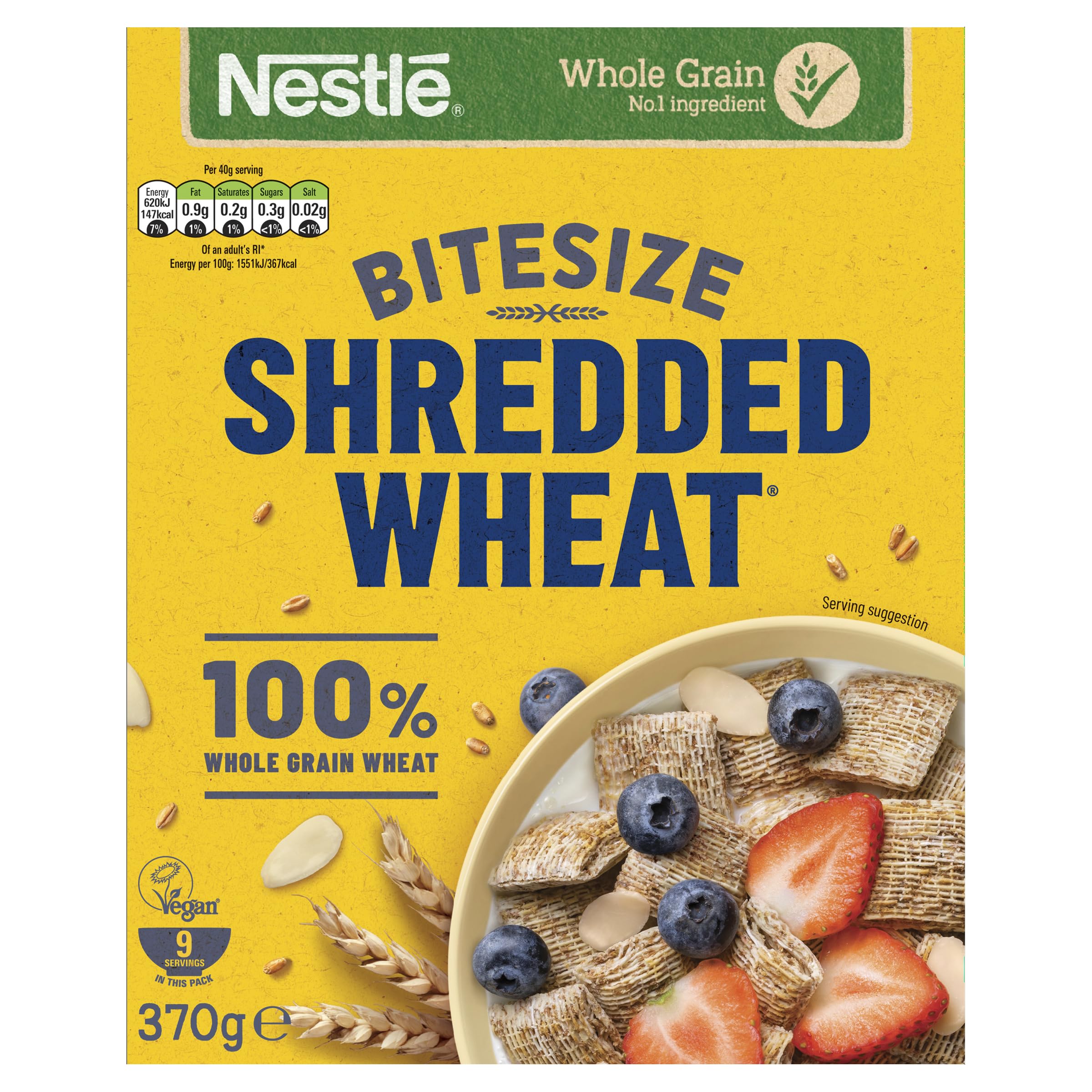 Nestlé Shredded Wheat Bitesize Cereal - 100% Whole Grain Wheat | High Fiber | 370g Box