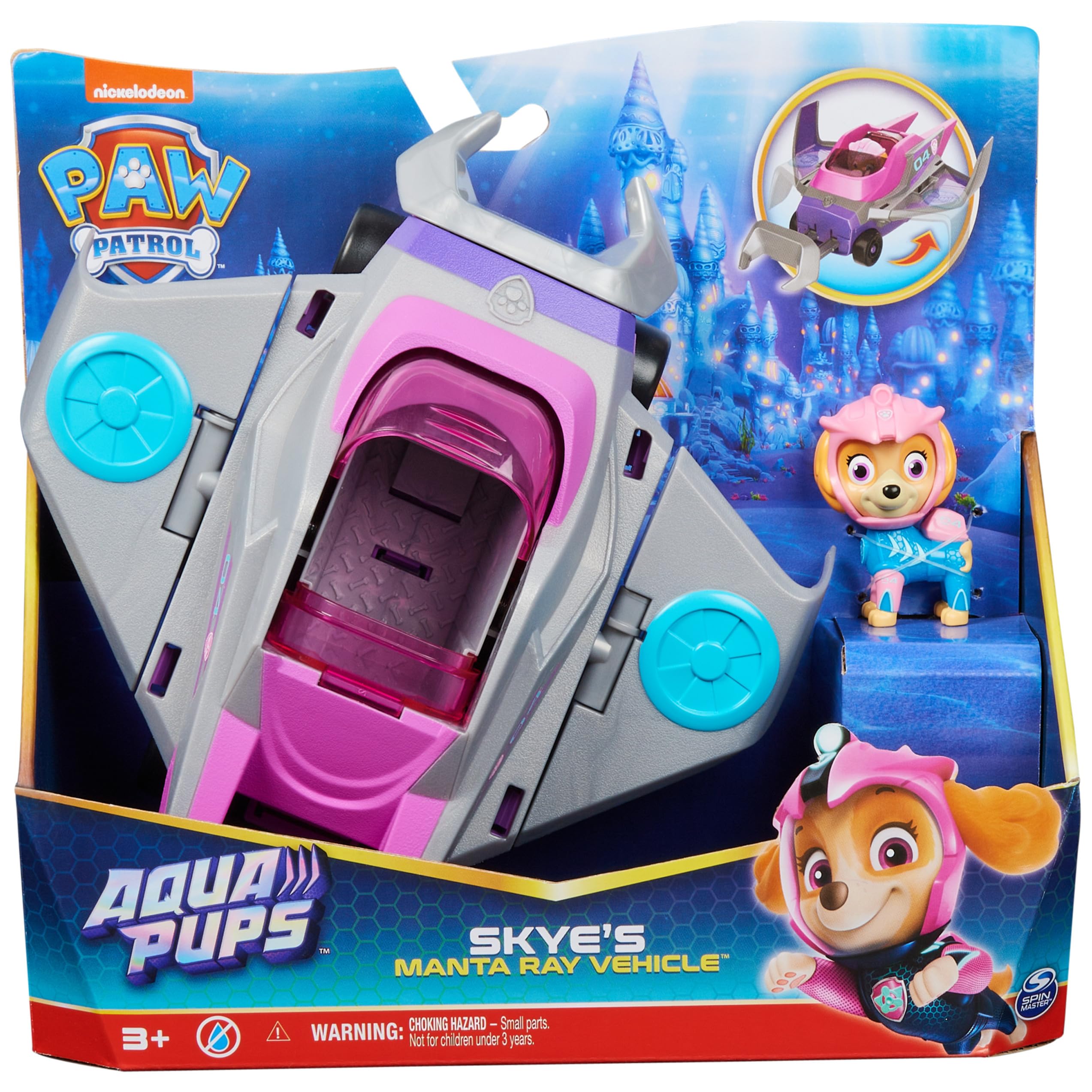 PAW Patrol Aqua Pups Skye Transforming Manta Ray Vehicle with Action Figure - Ages 3+ 11