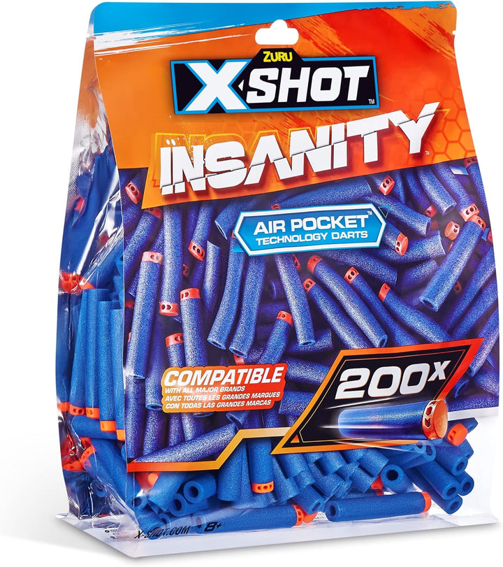 XShot Insanity 200 Dart Refill Pack by ZURU - Air Pocket Technology Darts for XShot and Compatible Foam Blasters