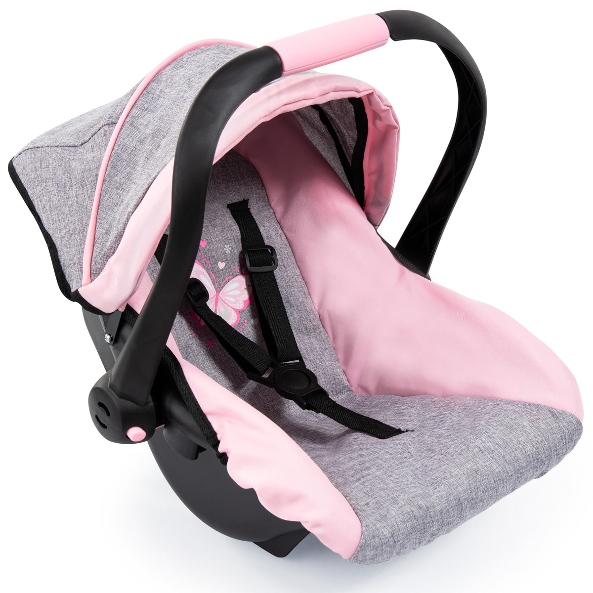 Bayer Design Deluxe Dolls Car Seat - Baby Doll Travel Seat with Sun Canopy, Up to 46 cm Dolls, Pink and Grey