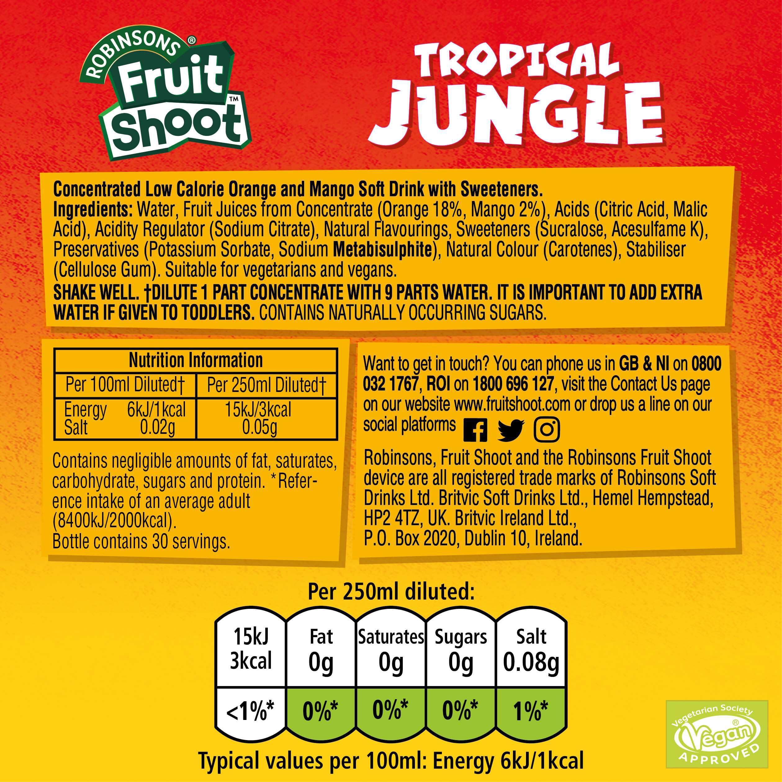 FRUIT SHOOT Tropical Jungle Double Strength Squash - Orange & Mango | 750ml Concentrate 6