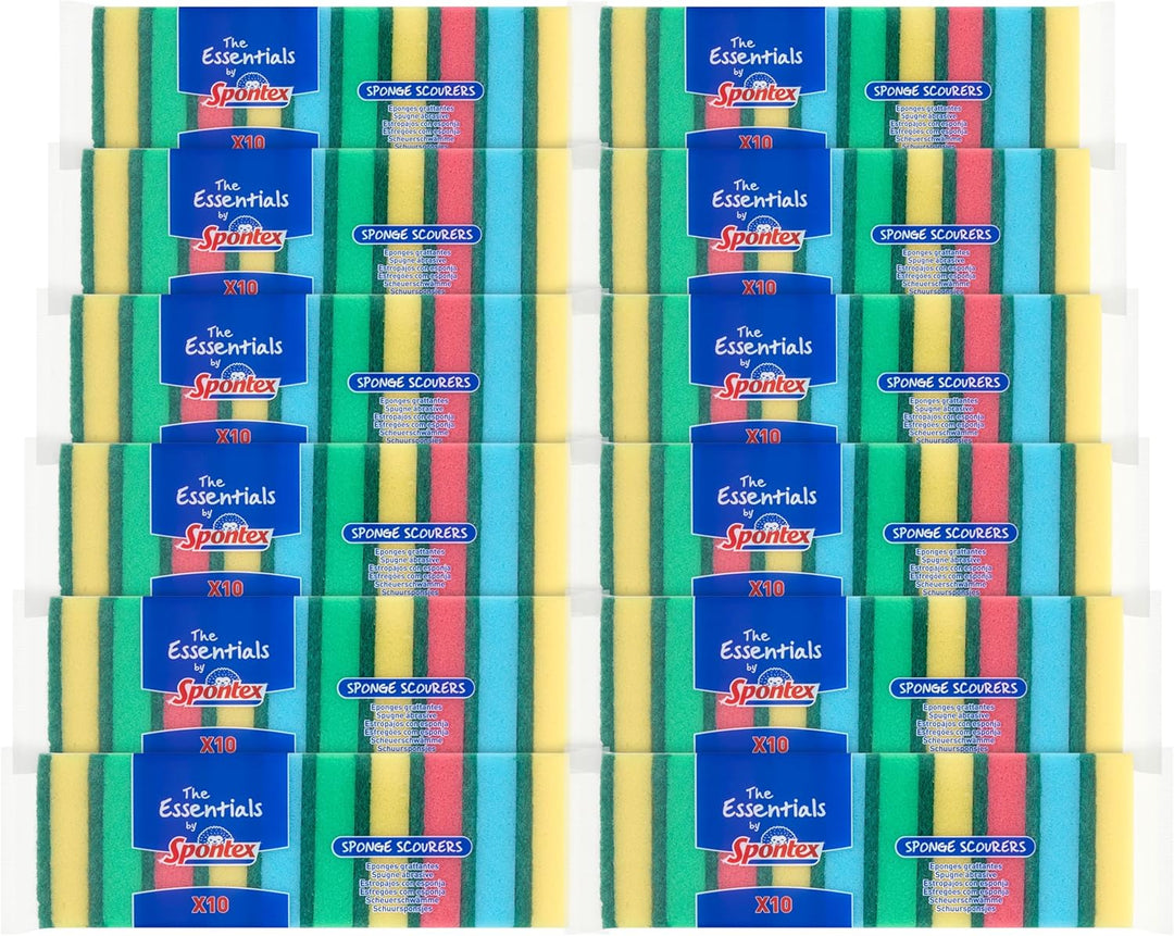 Spont游戏副本 Essentials Sponge Scourers - 120 Pack (12 x 10), Assorted Colors
