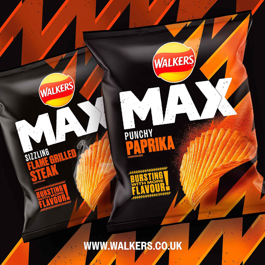Walkers Max Sizzling Flame Grilled Steak Crisps 50g (Pack of 24)