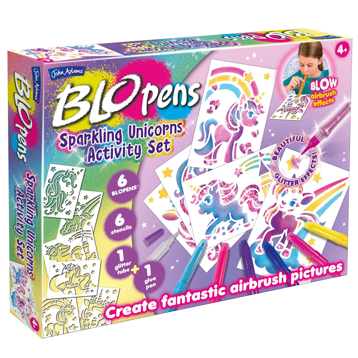 John Adams BLOPENS Sparkling Unicorn Activity Set - Airbrush & Glitter Effects | Ages 4+ 1