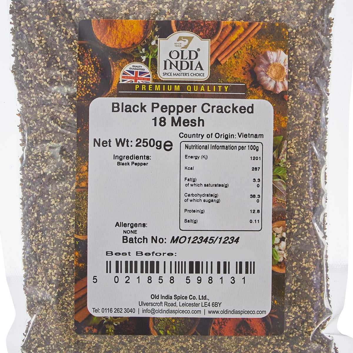 Old India Black Pepper Cracked - 18 Mesh, 250g