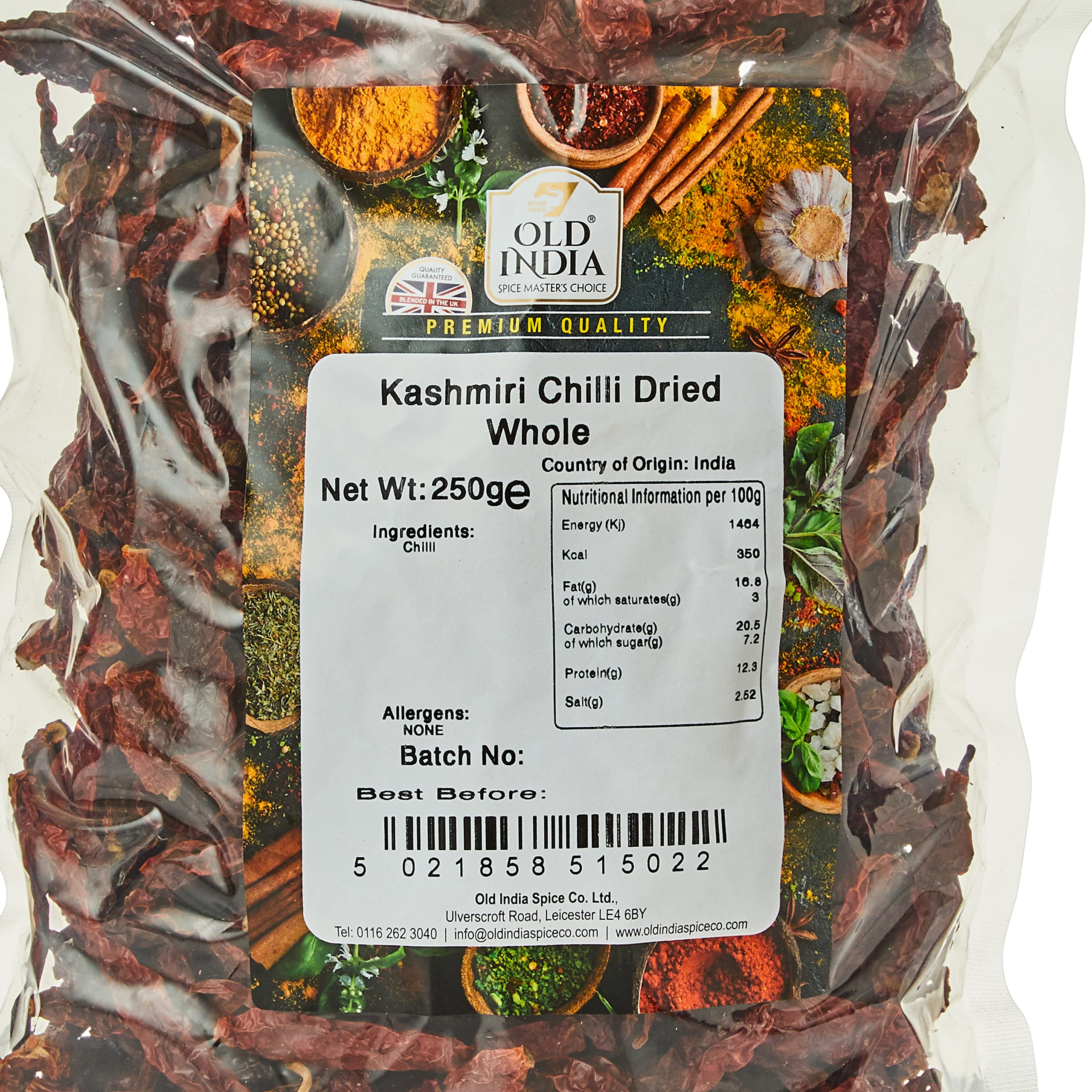 Old India Kashmiri Chilli Dried Whole - Natural, Additive Free | 250g