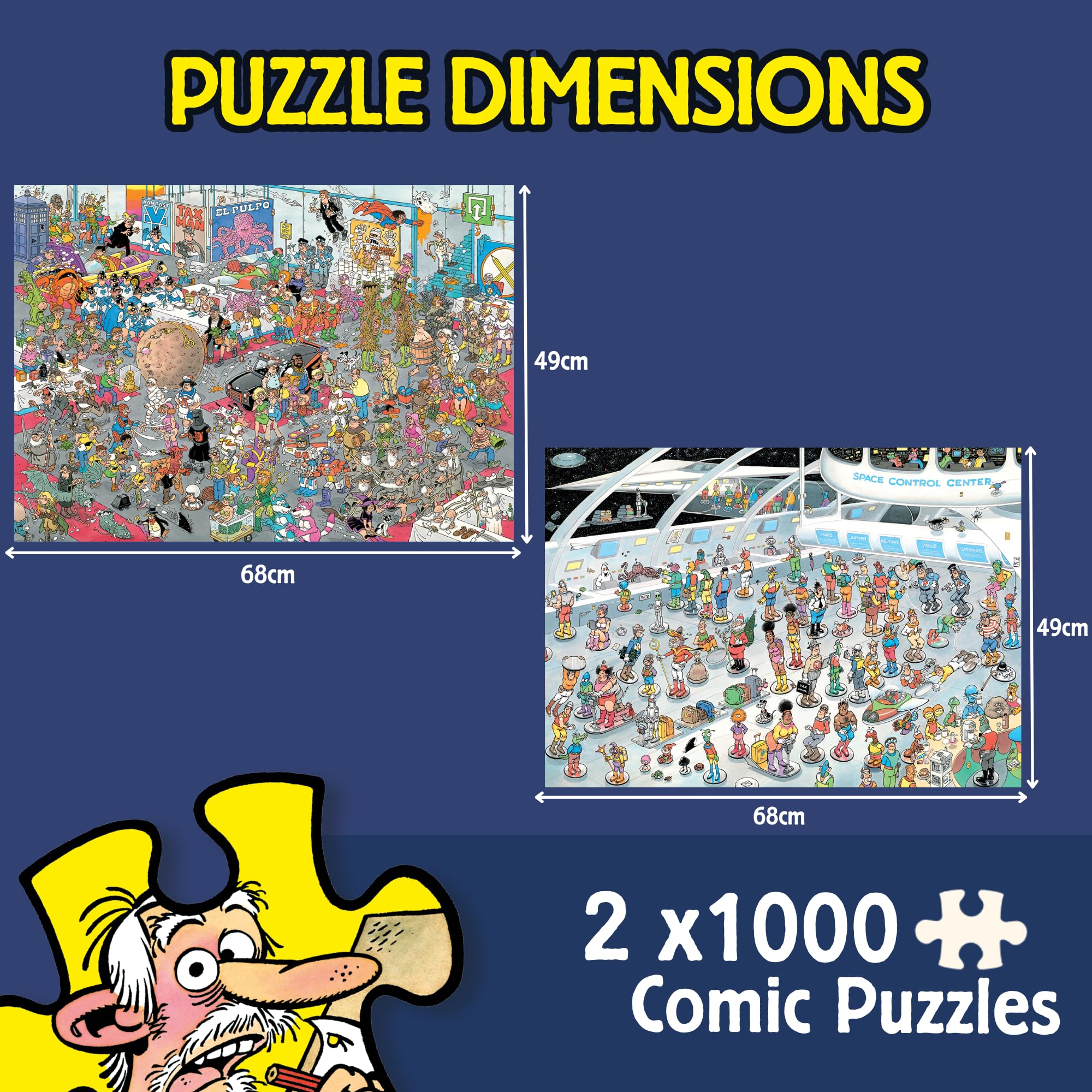Jan van Haasteren 2 in 1 Puzzle - Give Us Some Space & All Dressed Up | 2 x 1000 Pieces | Ages 14+