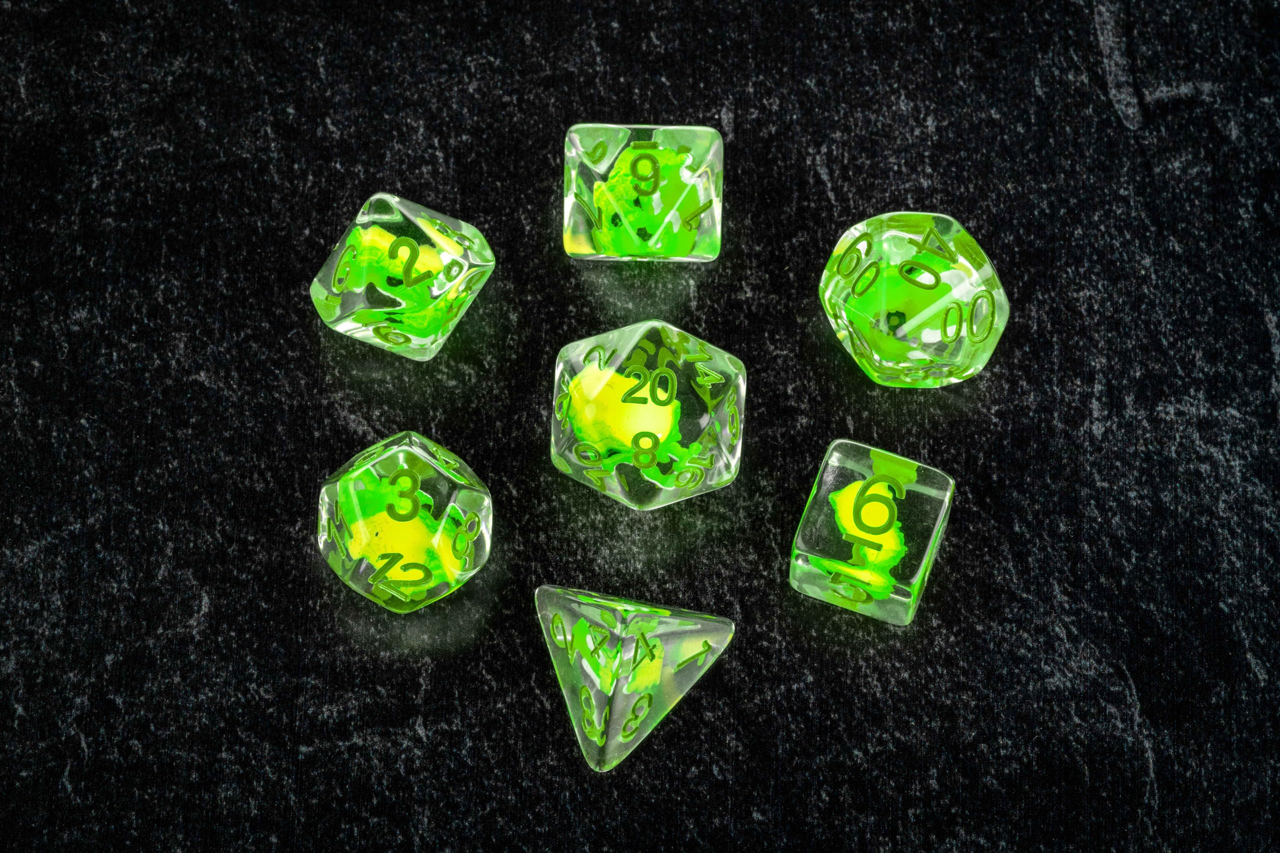 Metallic Dice Games Dragon Storm Inclusion Resin Dice Set - Green Dragon | 7-Piece Set 2