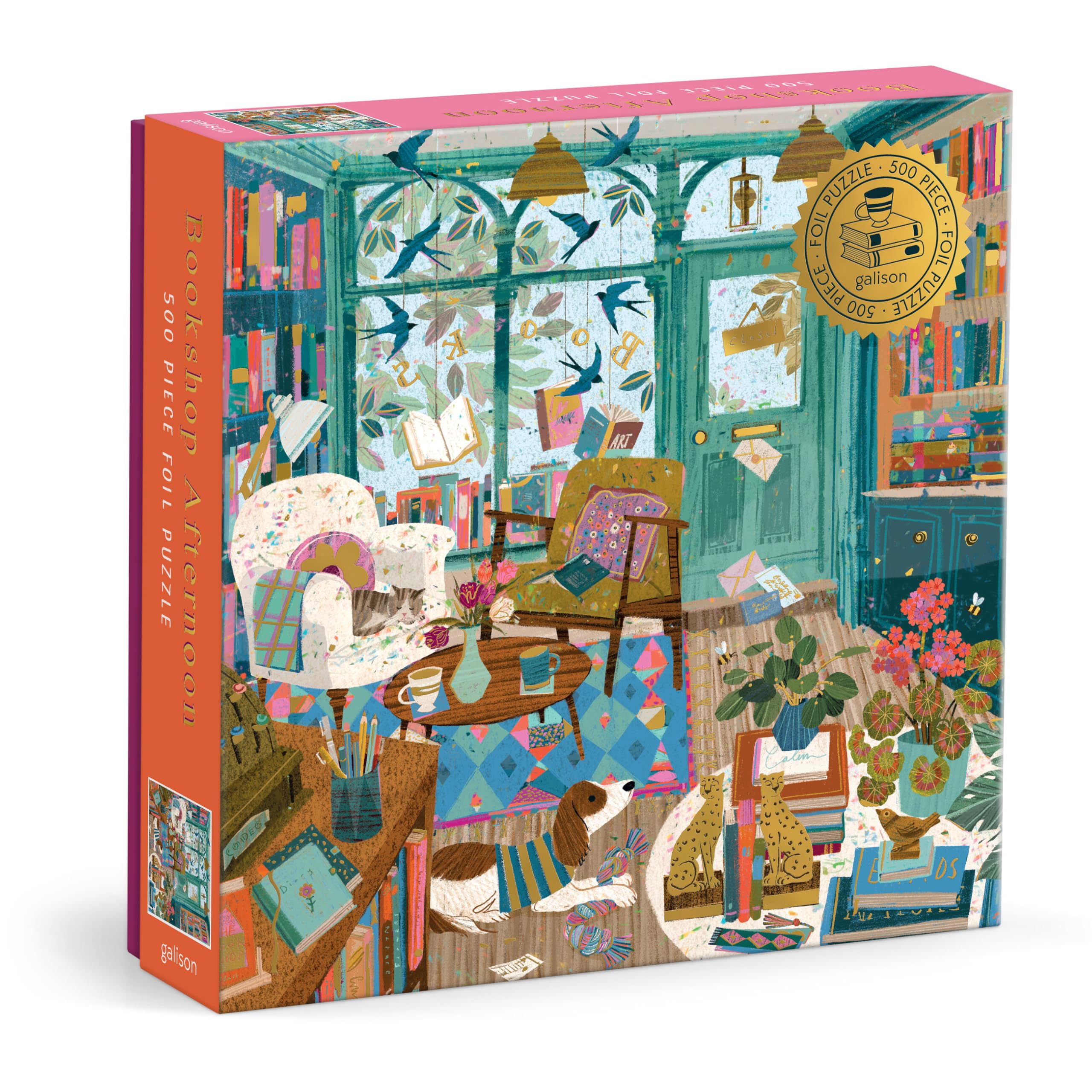 Galison Bookshop Afternoon 500 Piece Foil Puzzle - 20" x 20" Completed Size 1
