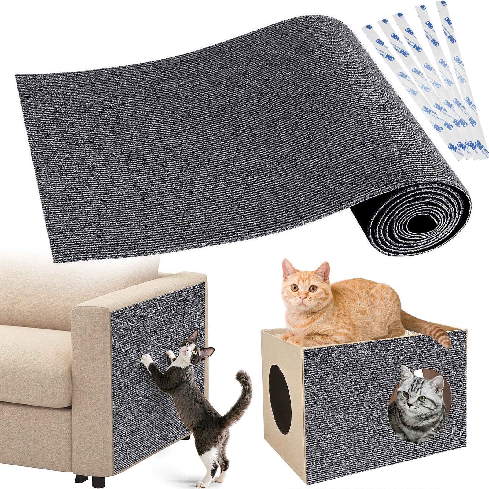 Gimars Thickened Self-Adhesive Cat Scratching Mat - 200 x 40cm Grey Polyester | Furniture Protection 1