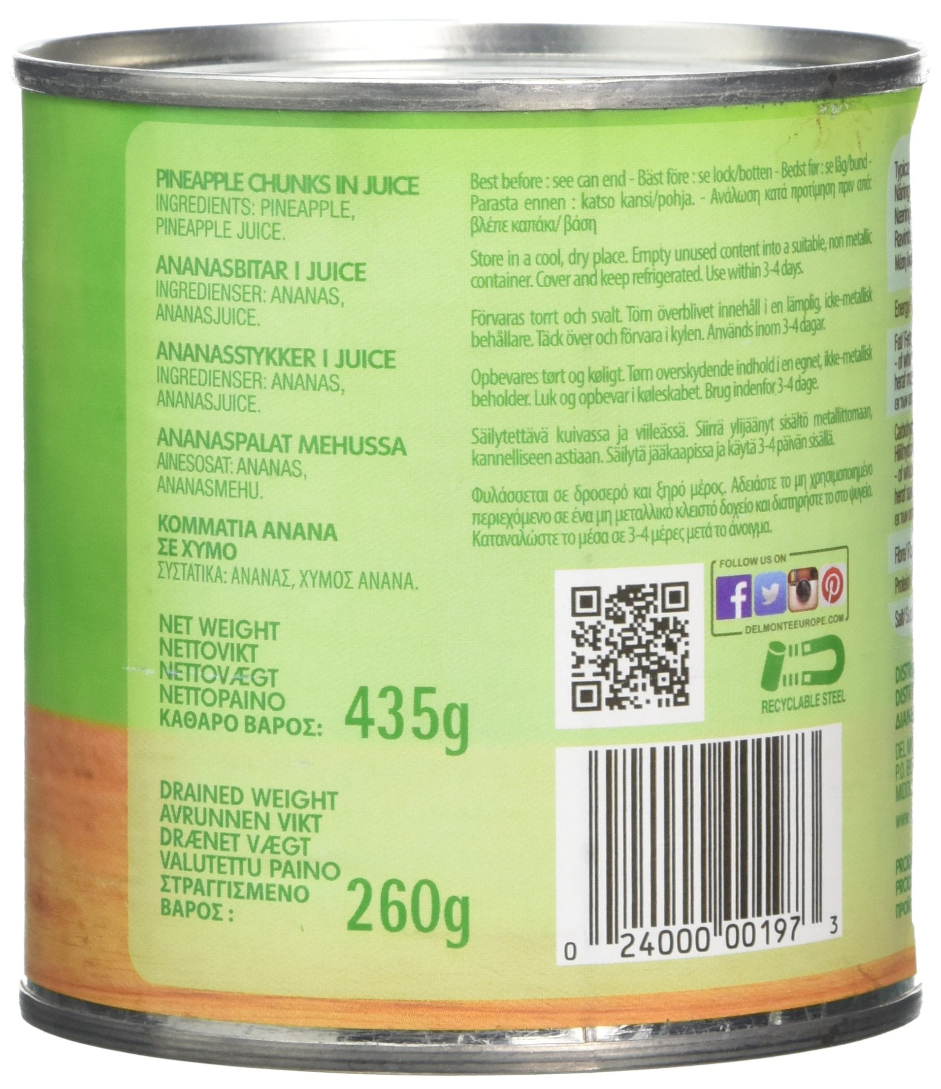 Del Monte Pineapple Chunks in Juice | 435g Can | No Artificial Additives