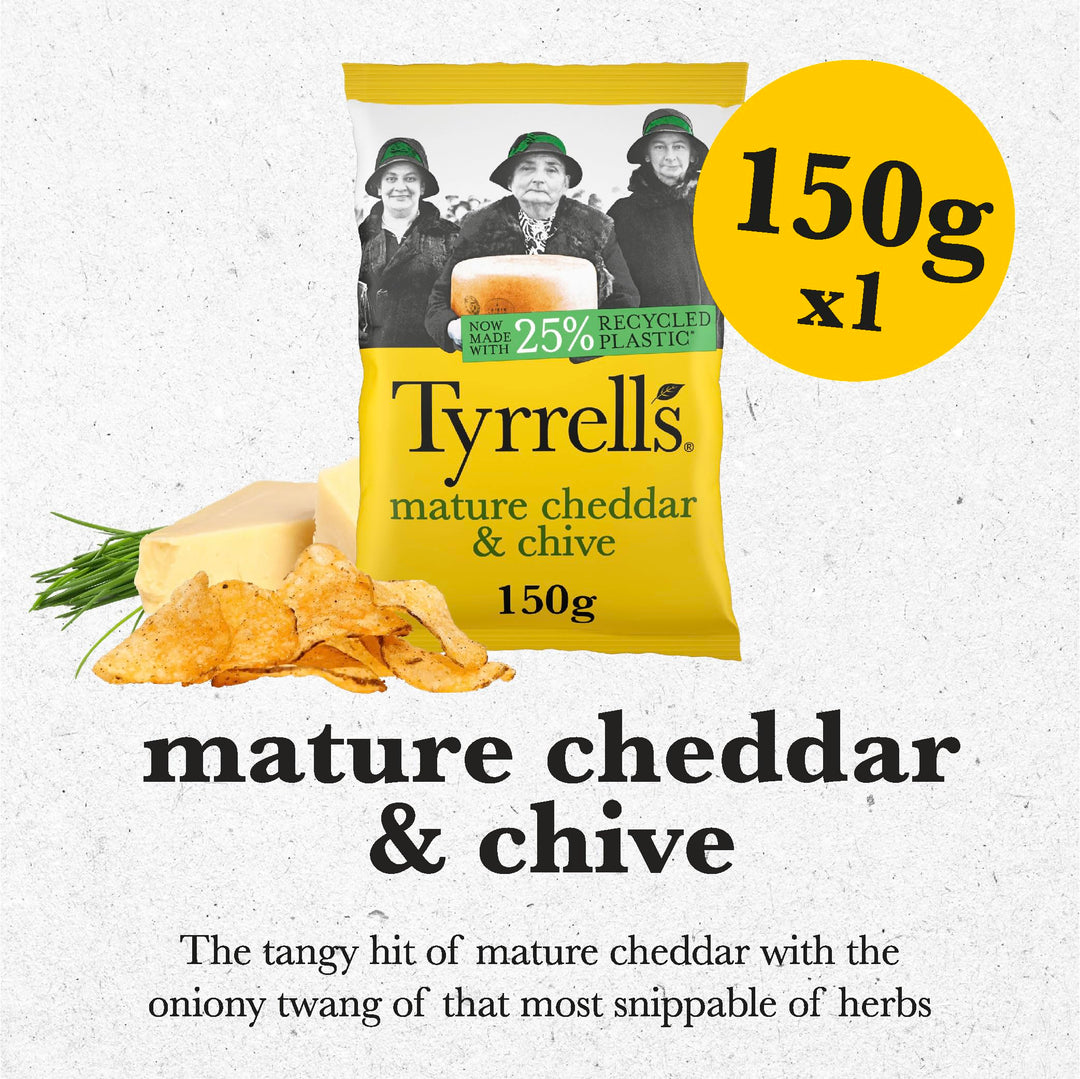 Tyrrells Hand-Cooked Mature Cheddar & Chive Crisps 150g
