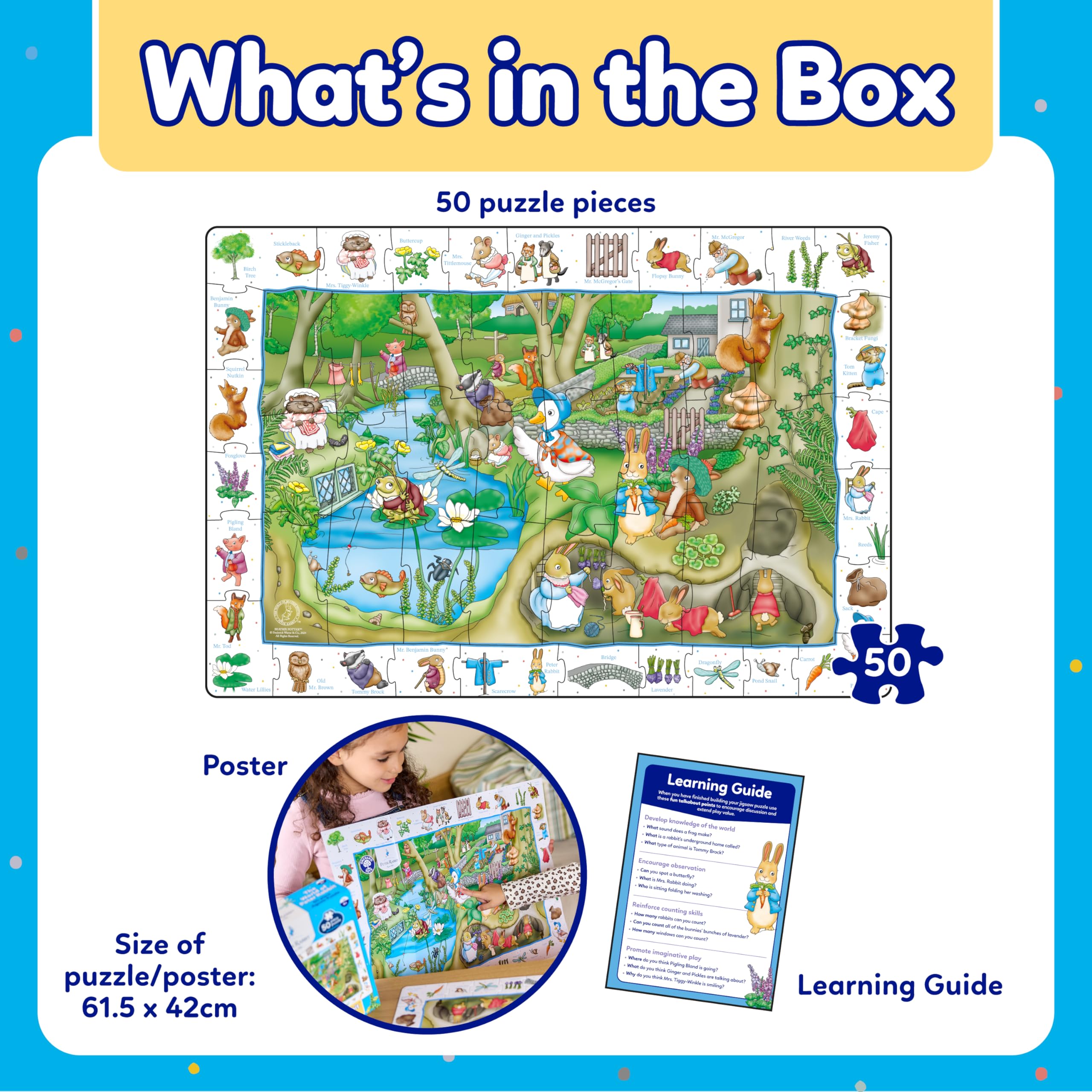 Peter Rabbit 50-Piece Jigsaw Puzzle - Educational Puzzle for Ages 4+ 5