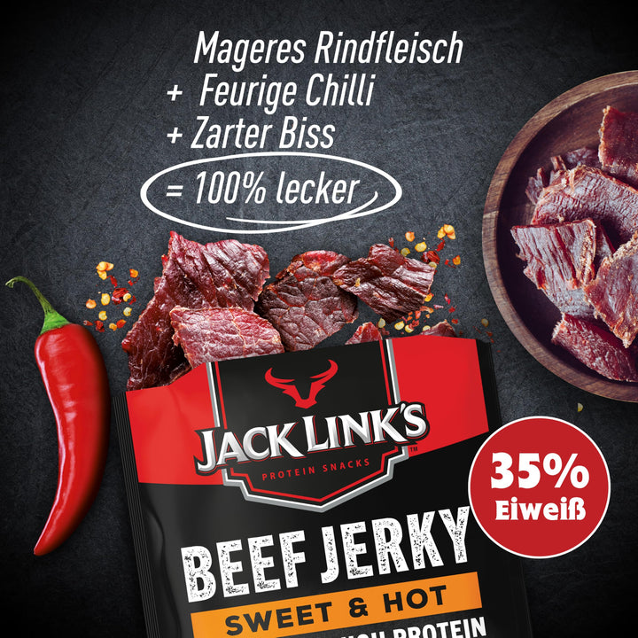 Jack Link's Beef Jerky Sweet & Hot, 12-Pack (12 x 40g), Dried Meat Snack High in Protein