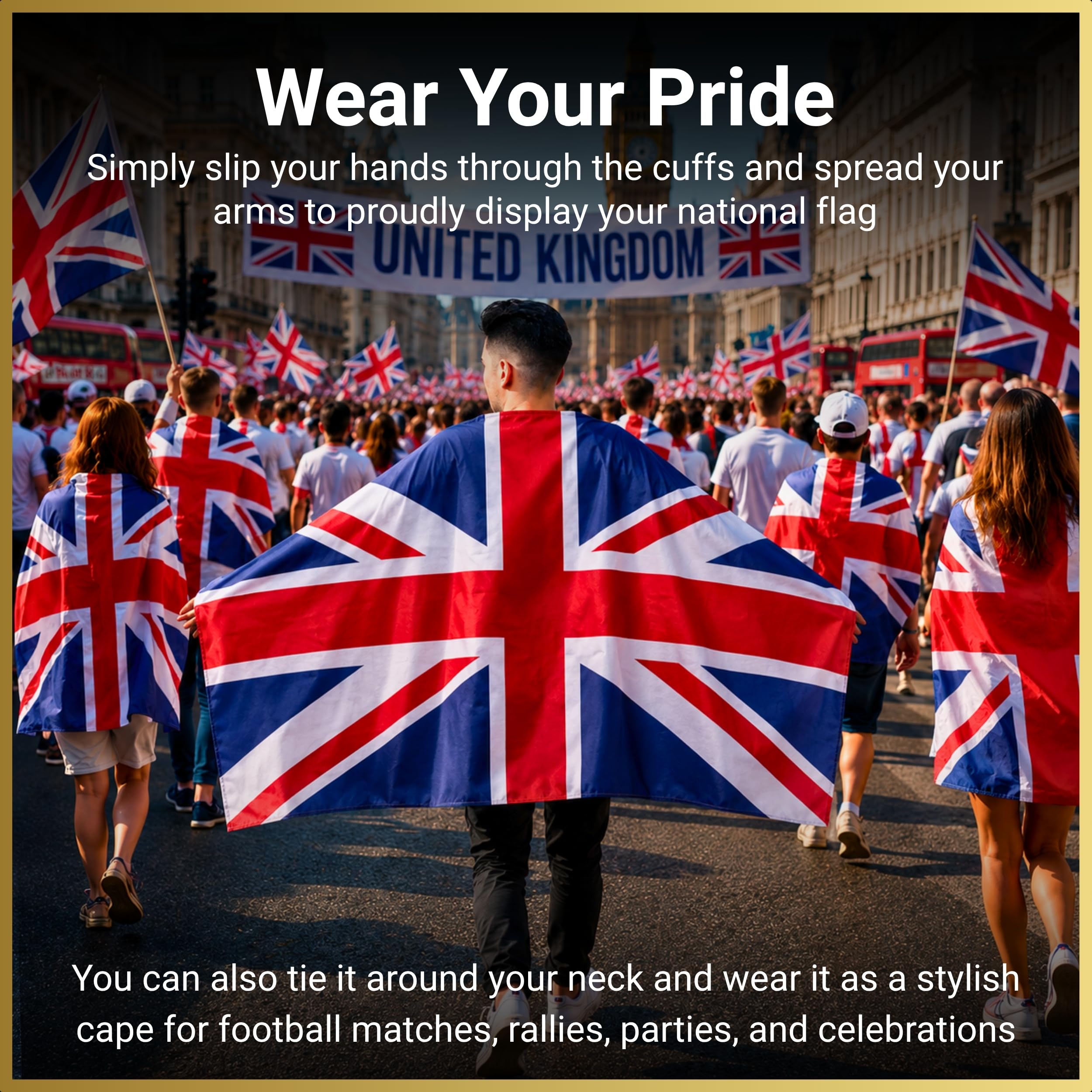 SHATCHI Union Jack Flag 5ft x 3ft with Sleeve | Wearable Cape Design | Fade Resistant Polyester 6