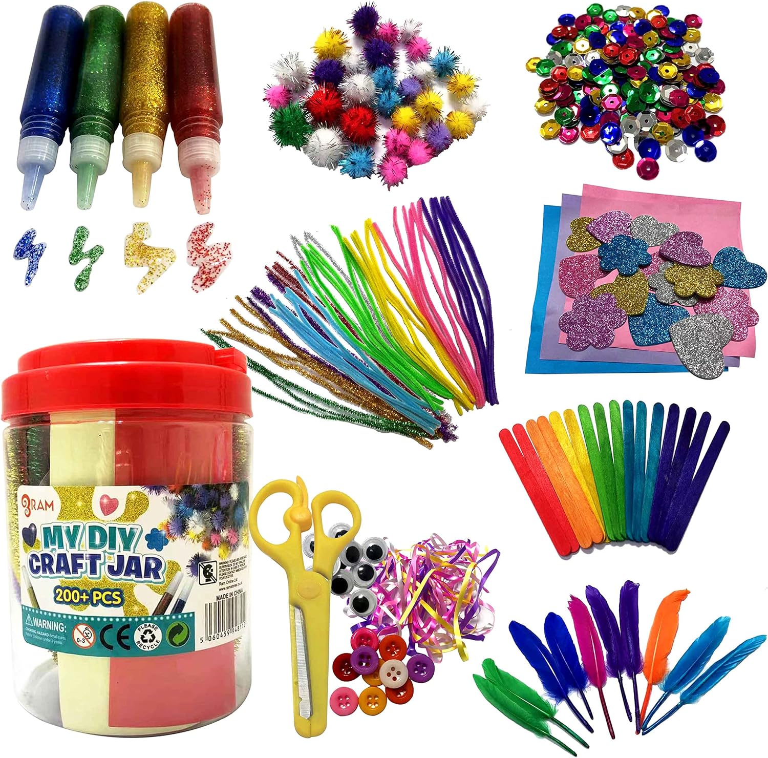RAM Giant 200-Piece Kids Craft Art DIY Jar - Creative Crafting Set for Children 1