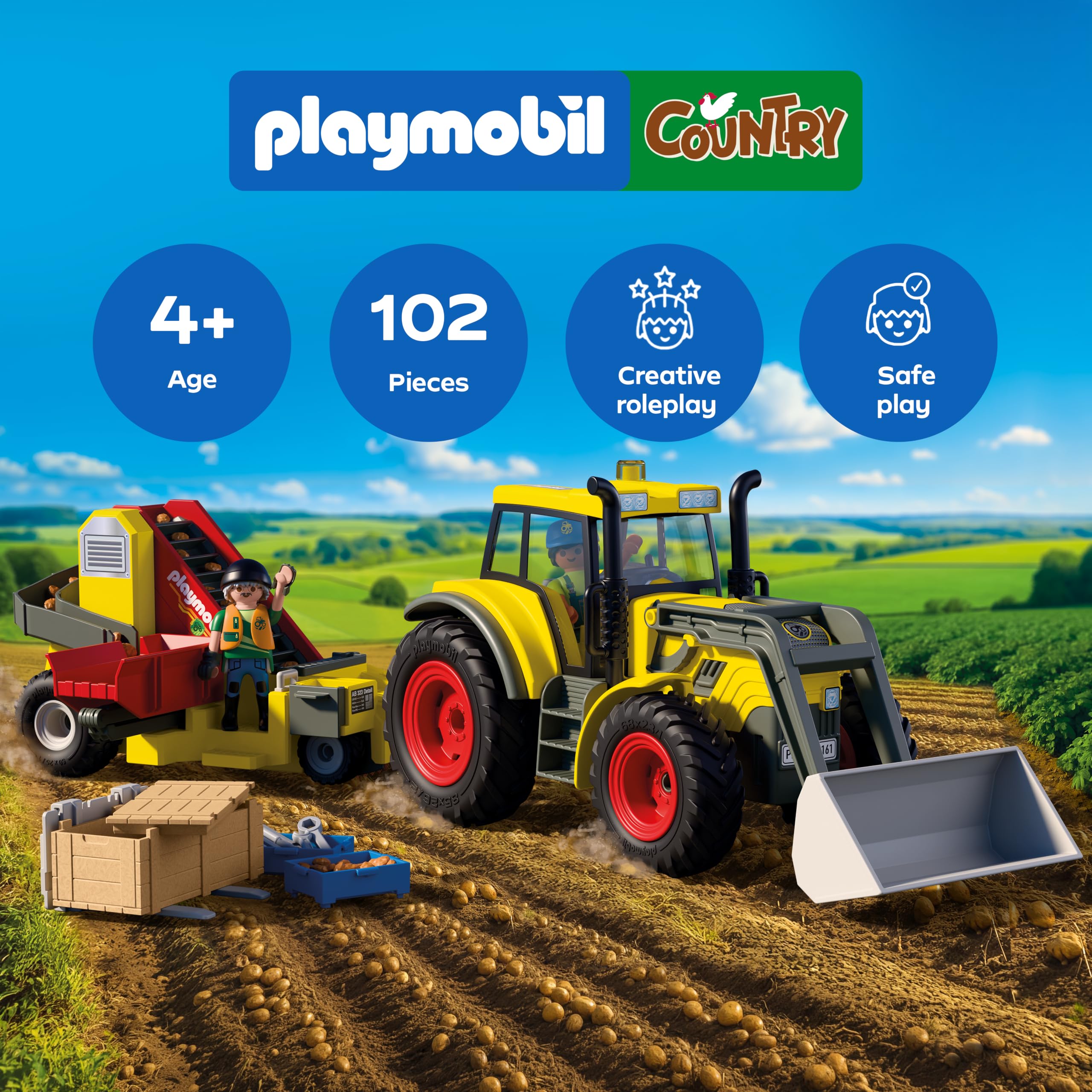 Playmobil Large Tractor with Potato Harvester - Ages 4+ | Plastic | 72161