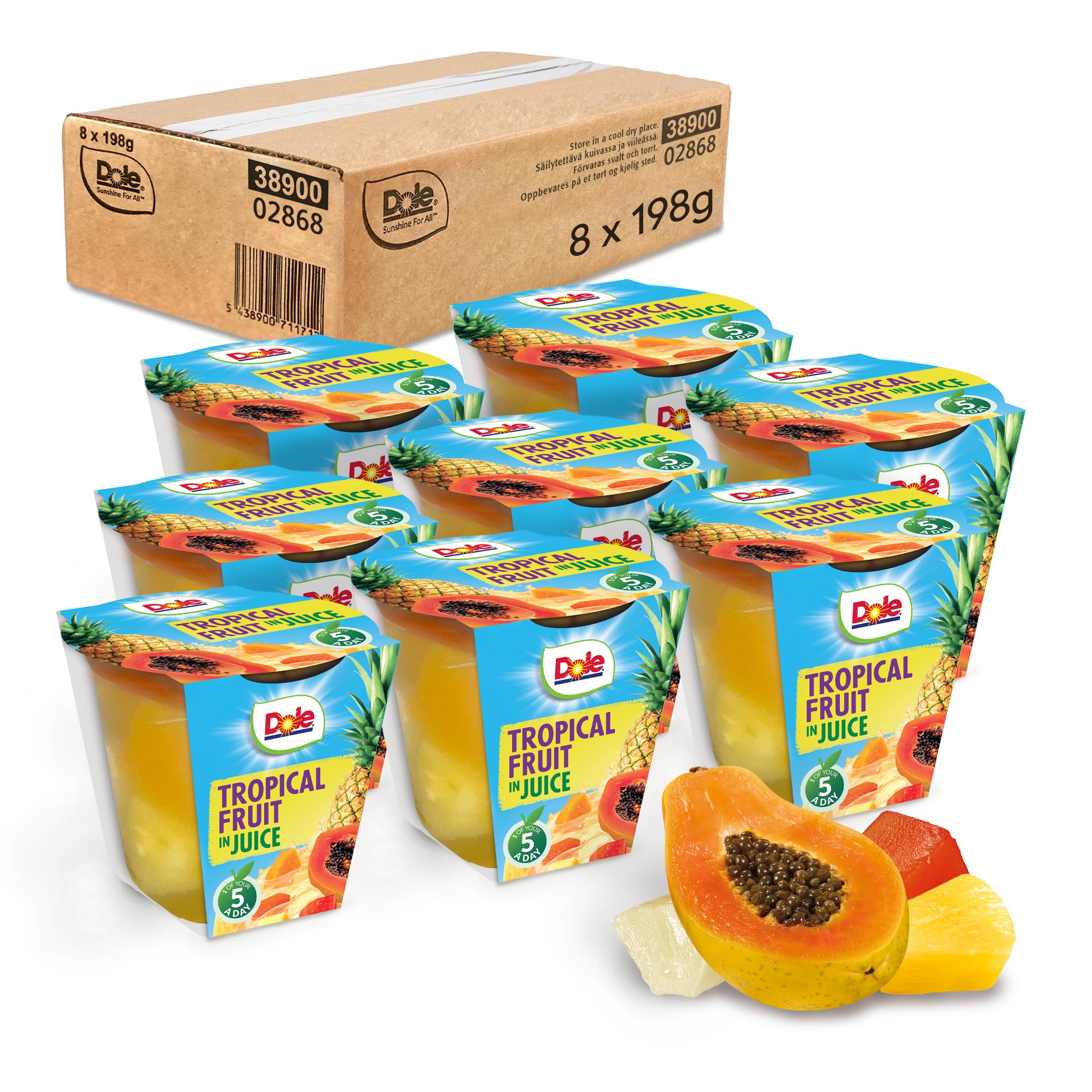 Dole Tropical Fruit in Juice Pots - 8 Pack Assorted Fruits, 198g Each | No Added Sugar 1