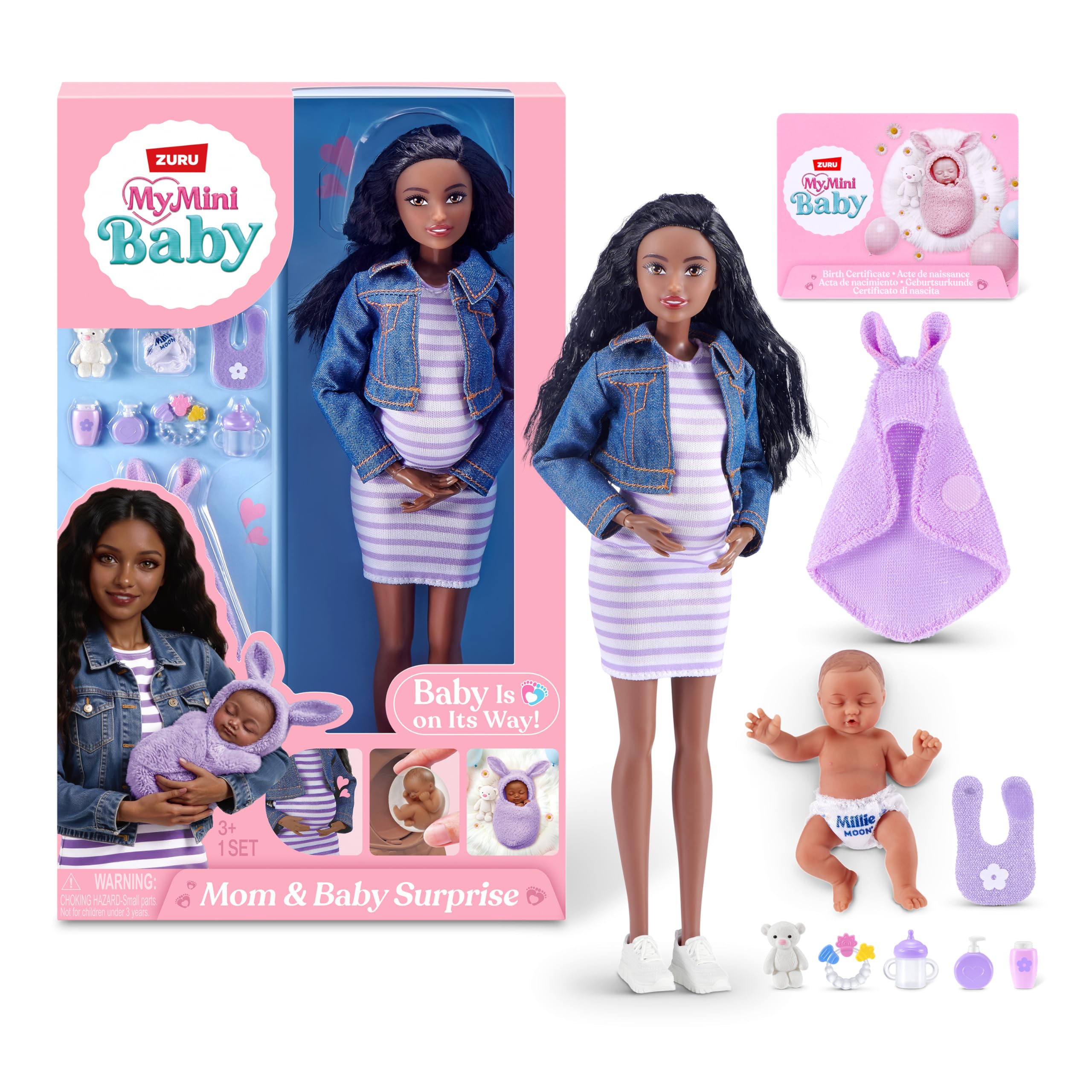 ZURU MY MINI Mom & Baby Surprise Doll Playset - Includes Pregnant Doll, Newborn, Accessories | Ages 3+ 1
