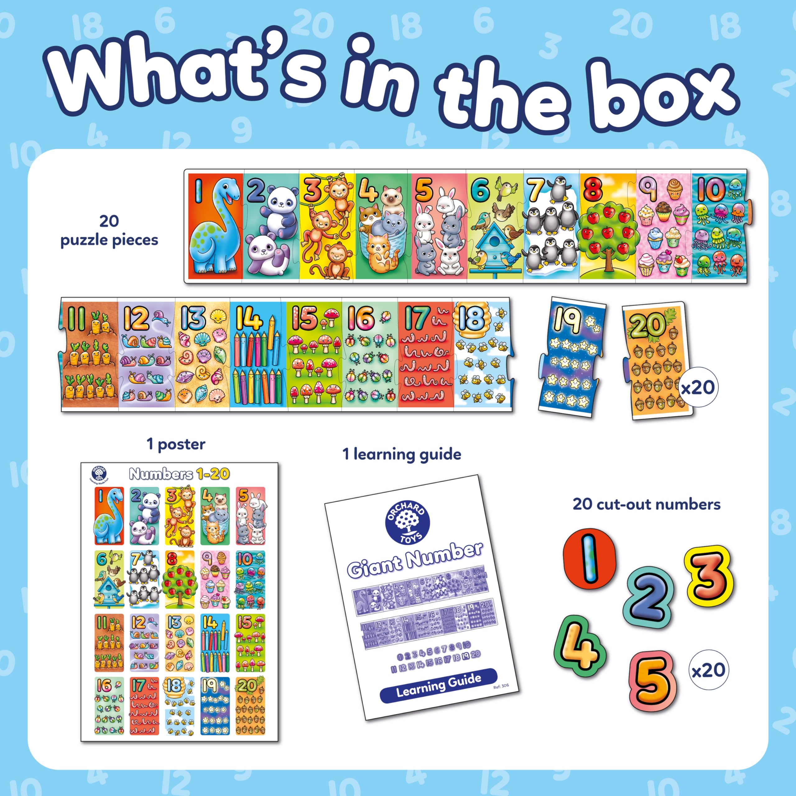 Orchard Toys Giant Number Jigsaw Puzzle - Educational 1-20 Counting Toy for Ages 3+ | 20 Pieces