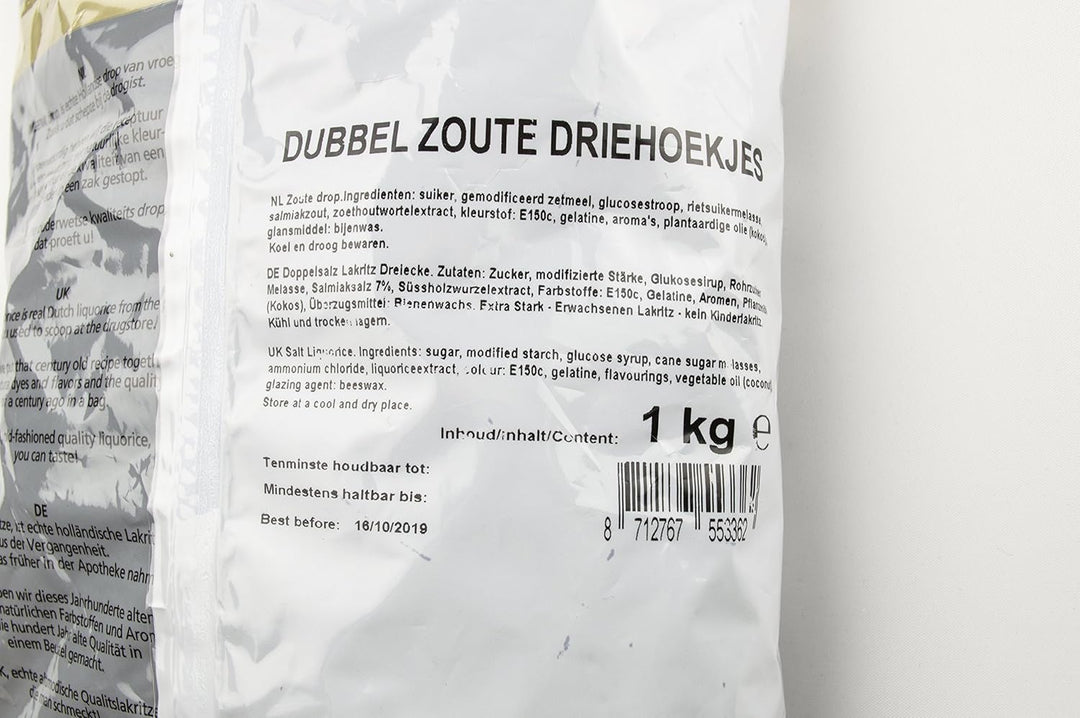Van Vliet Dutch Double Salt Liquorice 1kg - Triangle Shaped Premium Salt Licorice Sweets