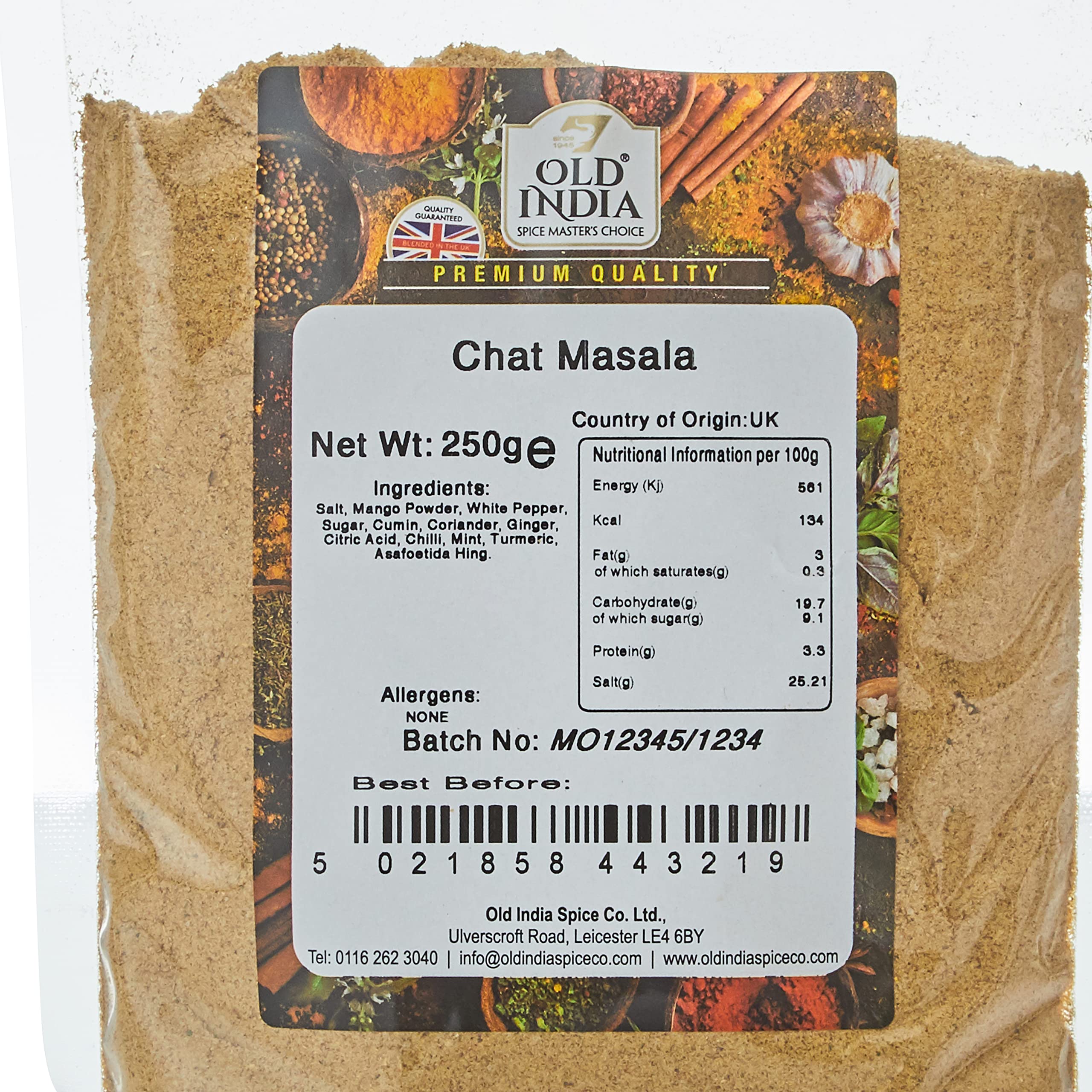 Old India Chaat Masala Powder - 100% Natural, Additive & GMO Free | 250g