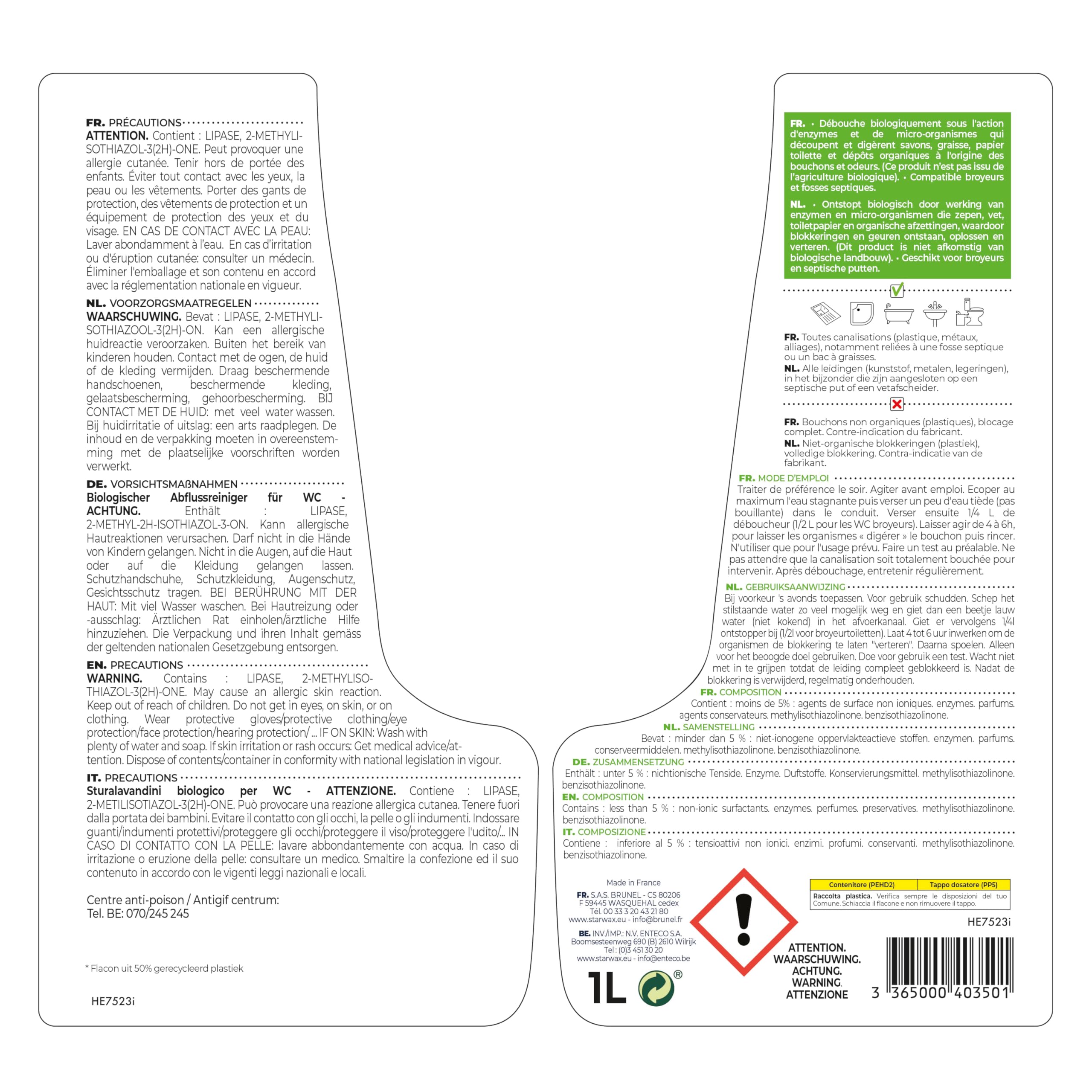 STARWAX Biological Drain Cleaner - Acid Free Unclogging for Toilets & Drains | 1 Litre 7