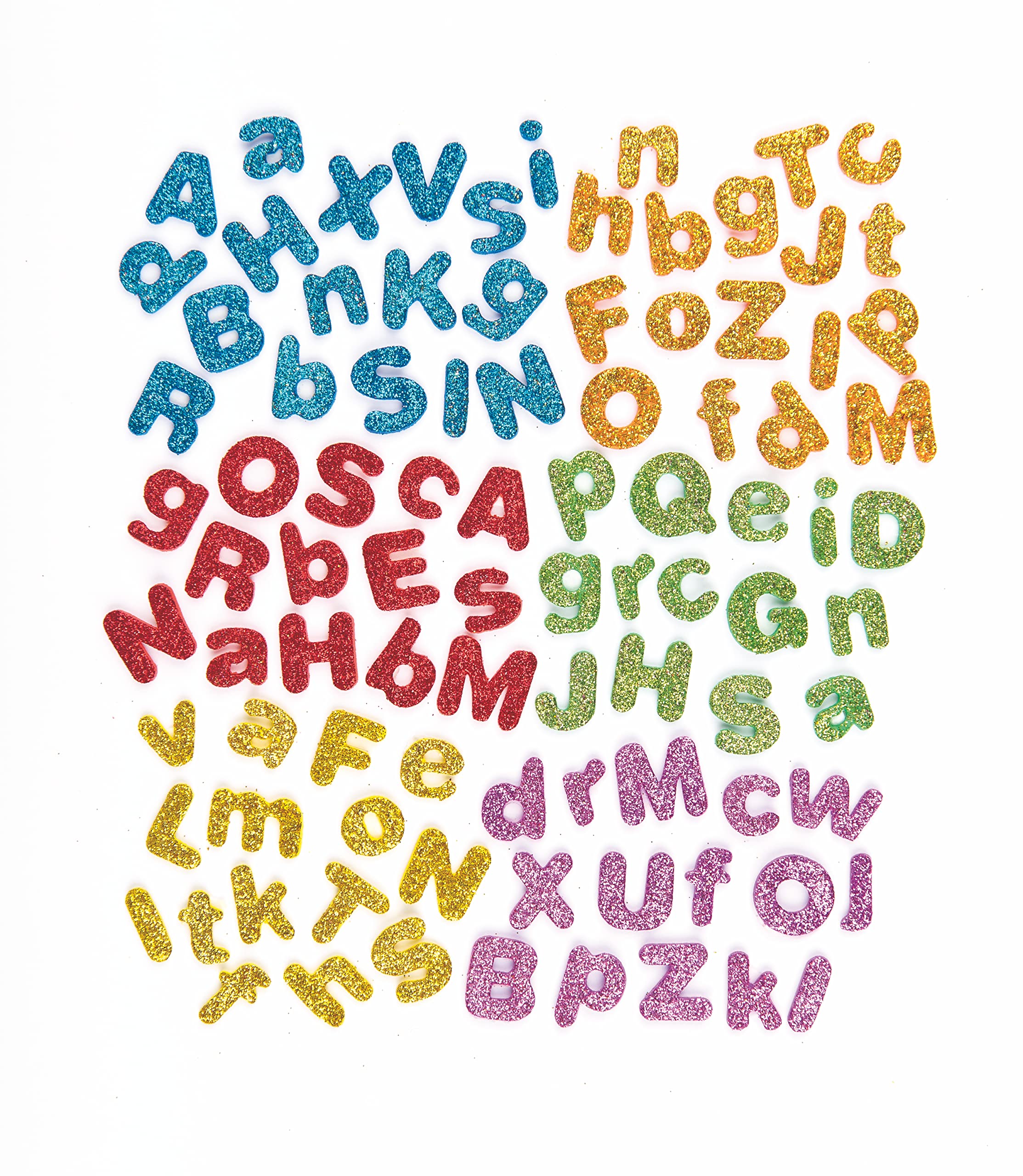 Baker Ross EX594 Glitter Letter Puffy Stickers - 850 Pack Self Adhesive Foam Shapes | 1cm-1.5cm