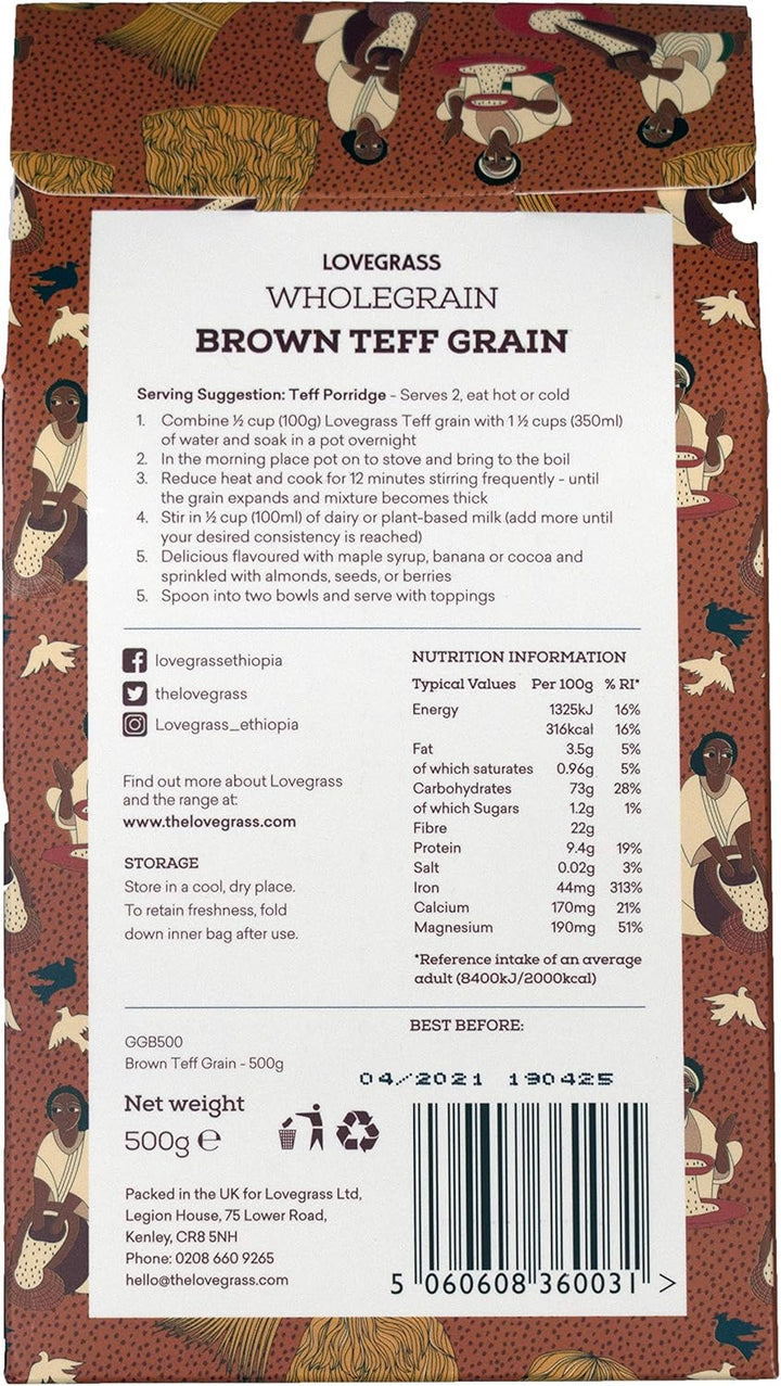 Lovegrass Habesha Brown Teff Grain - 500g - Gluten Free - Vegan & Dairy Free