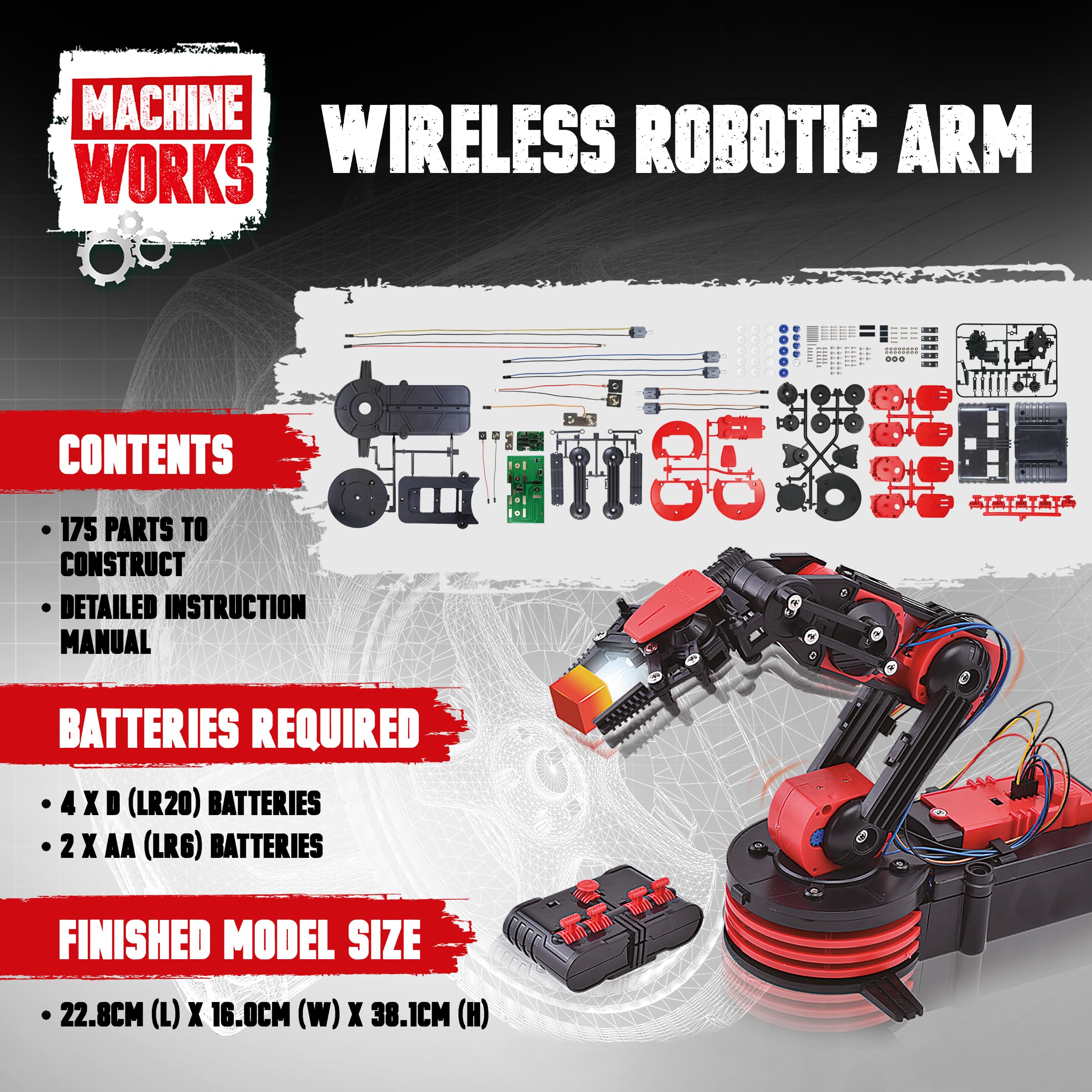 Machine Works MWRA01 Build Your Own Robotic Arm Kit - Wireless Controlled Metal Robot for Ages 10+ 9