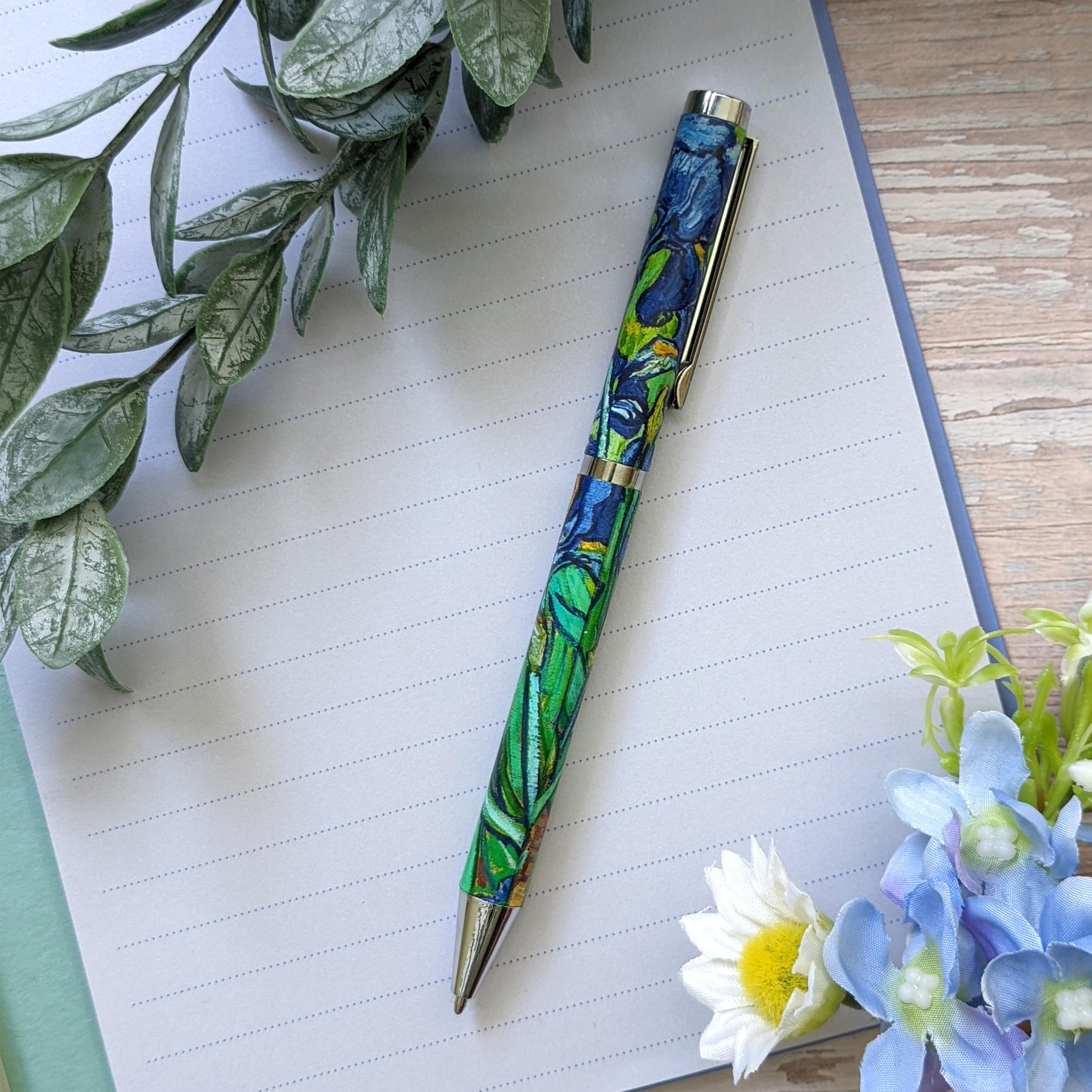 Robert Frederick Van Gogh Irises Retractable Ballpoint Pen - Smooth Black Ink | Gift Box Included 3