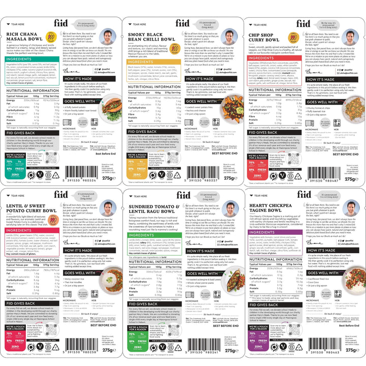 Fiid 100% Natural Vegan Microwave Ready Meals 6-Pack - 6x275g