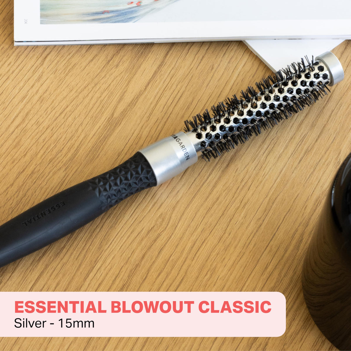Olivia Garden Essential Blowout Classic Hairbrush - Silver - 15 mm - Fast Drying, Anti-Static, Volume on Short Hair