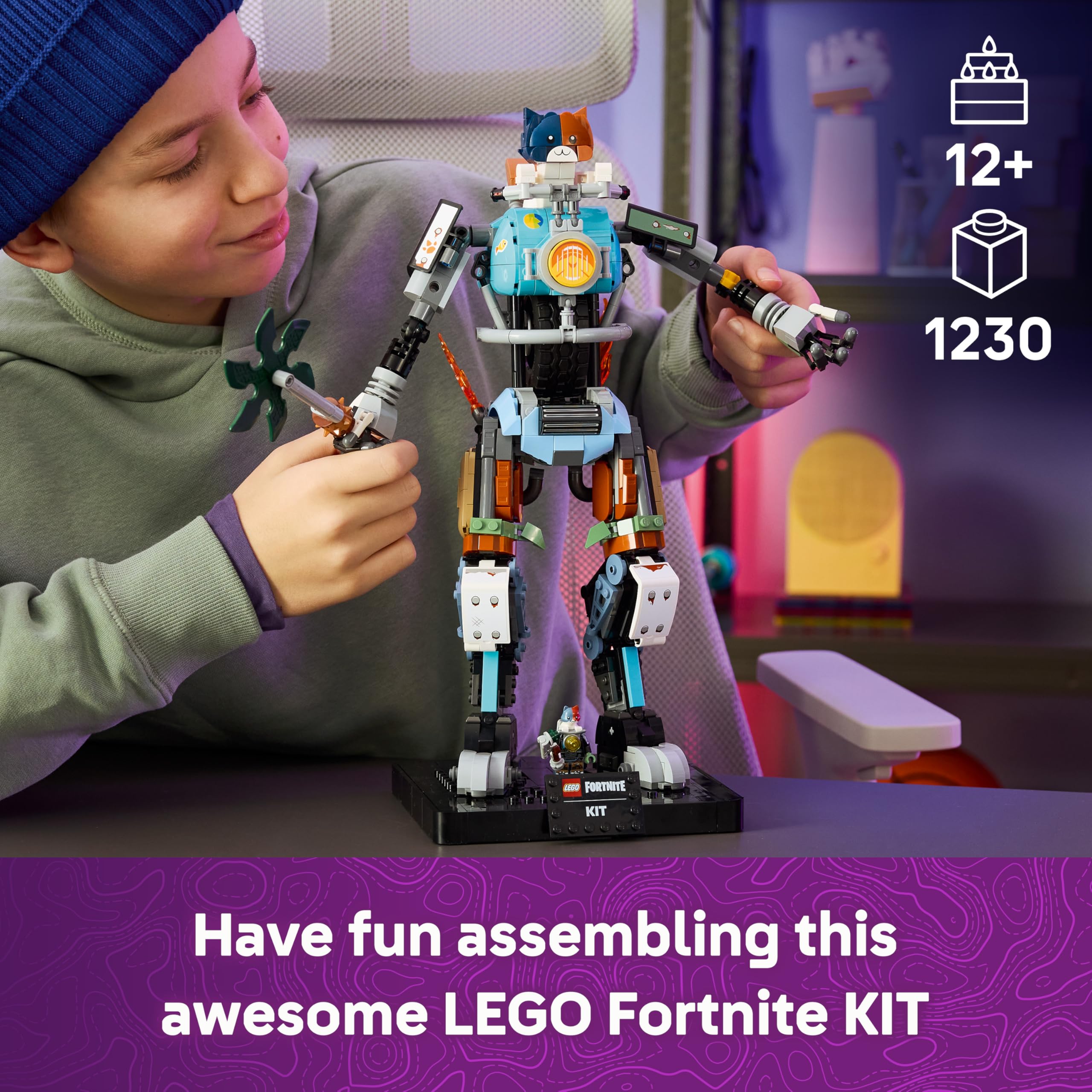 LEGO Fortnite KIT Mech Building Set - Interactive Figure with Power Claw Pickaxe & Spinning Wheel | 1230 Pieces | Ages 12+