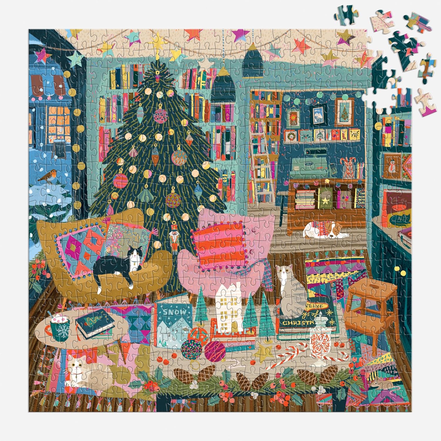 Galison Season's Readings 500 Piece Foil Puzzle - Christmas Bookshop Scene 5
