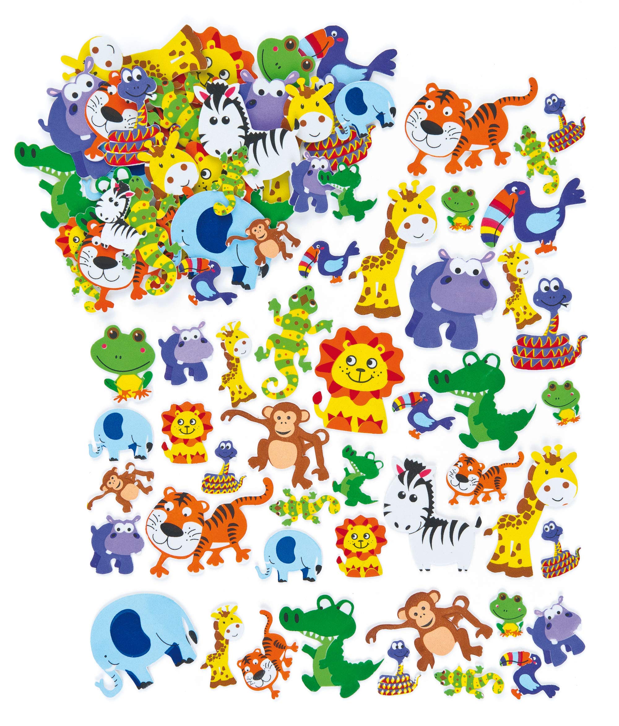 Baker Ross Jungle Animal Foam Stickers (96 Pack) Self-Adhesive Puffy Scrapbook Embellishments